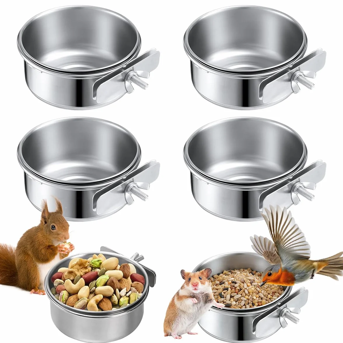 Mangeoire pour Cage à Oiseaux en Acier Inoxydable 10 cm Suspendue