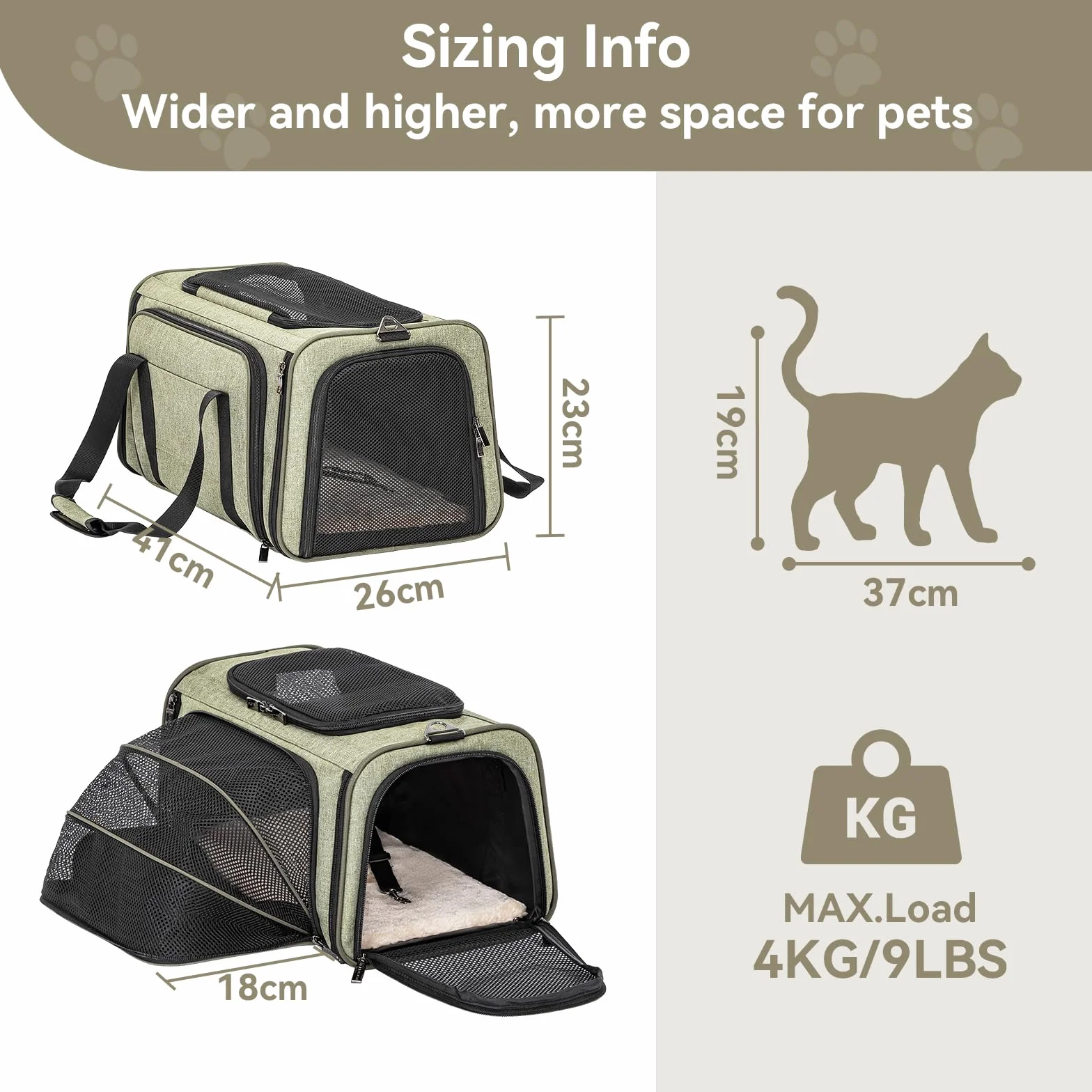 Petsfit Sac de transport extensible pour chat et chien approuvé par les compagnies aériennes avec tapis en peluche amovible