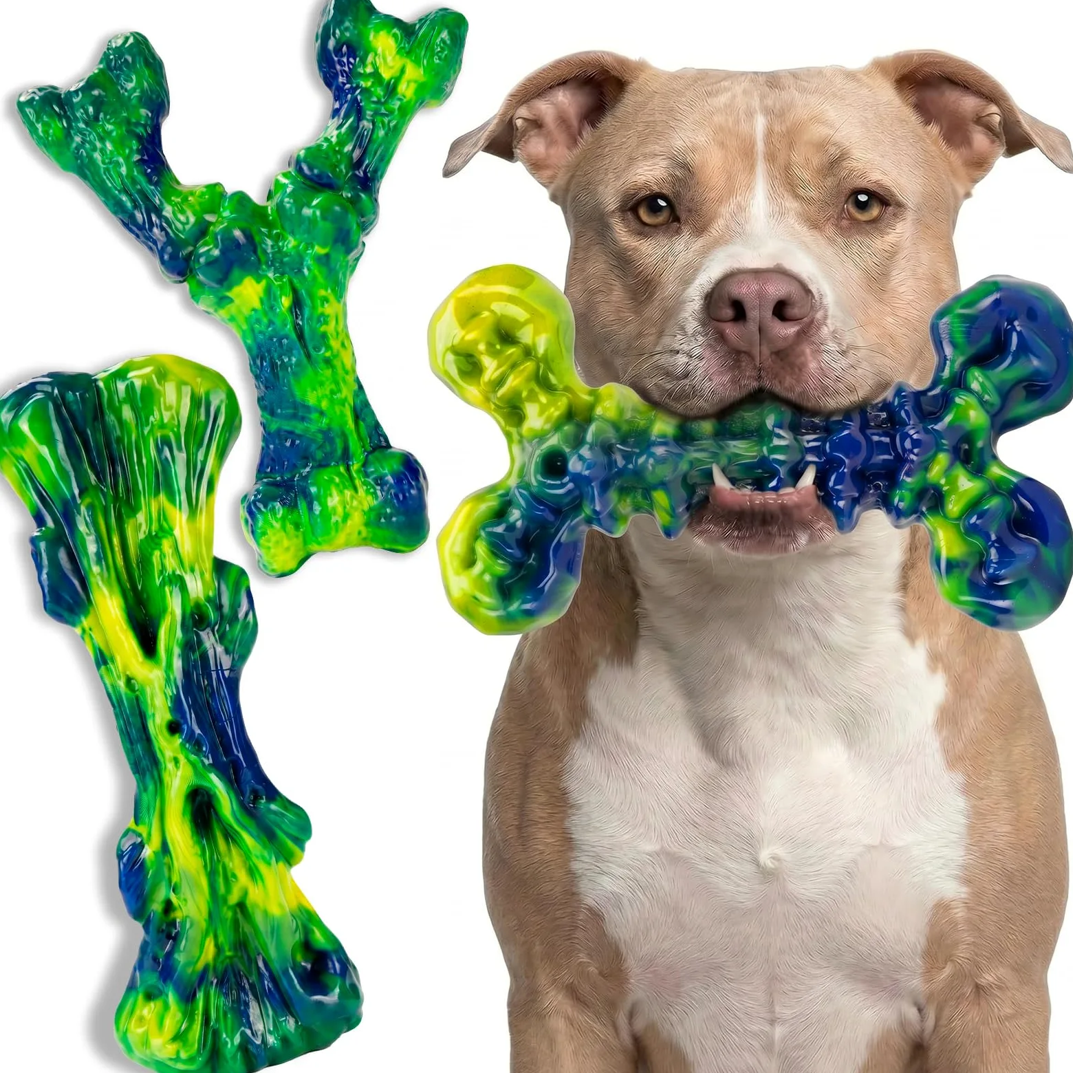 Kseroo Jouets à mâcher indestructibles pour chiens agressifs : lot de 3 os à mâcher en nylon au beurre d'arachide pour chiens de taille moyenne et grande de 11,3 à 36,3 kg, formes difficiles à mâcher