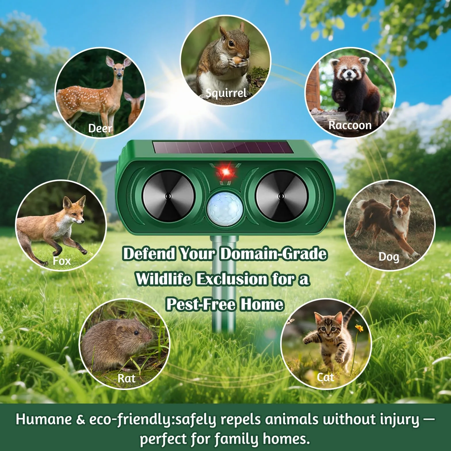 Répulsif Chat Ultrason Solaire Imperméable avec Détecteur et Flash pour Chats Chiens Renards Martres