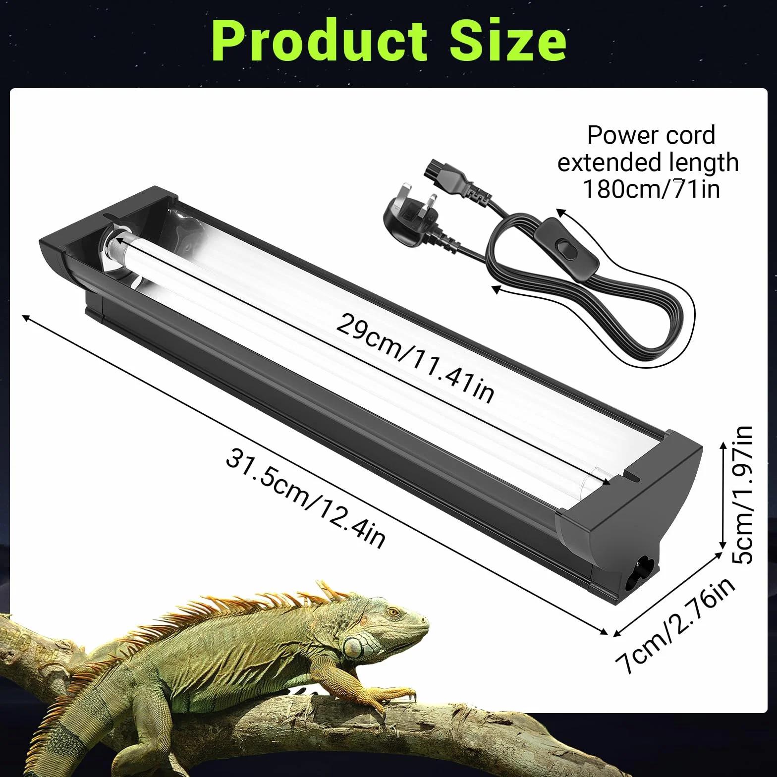 Kit Lumière UVB T5 8W pour Reptiles, 10% UVB & 30% UVA, Fixture 31,5 cm avec Tube UVB T5 10.0