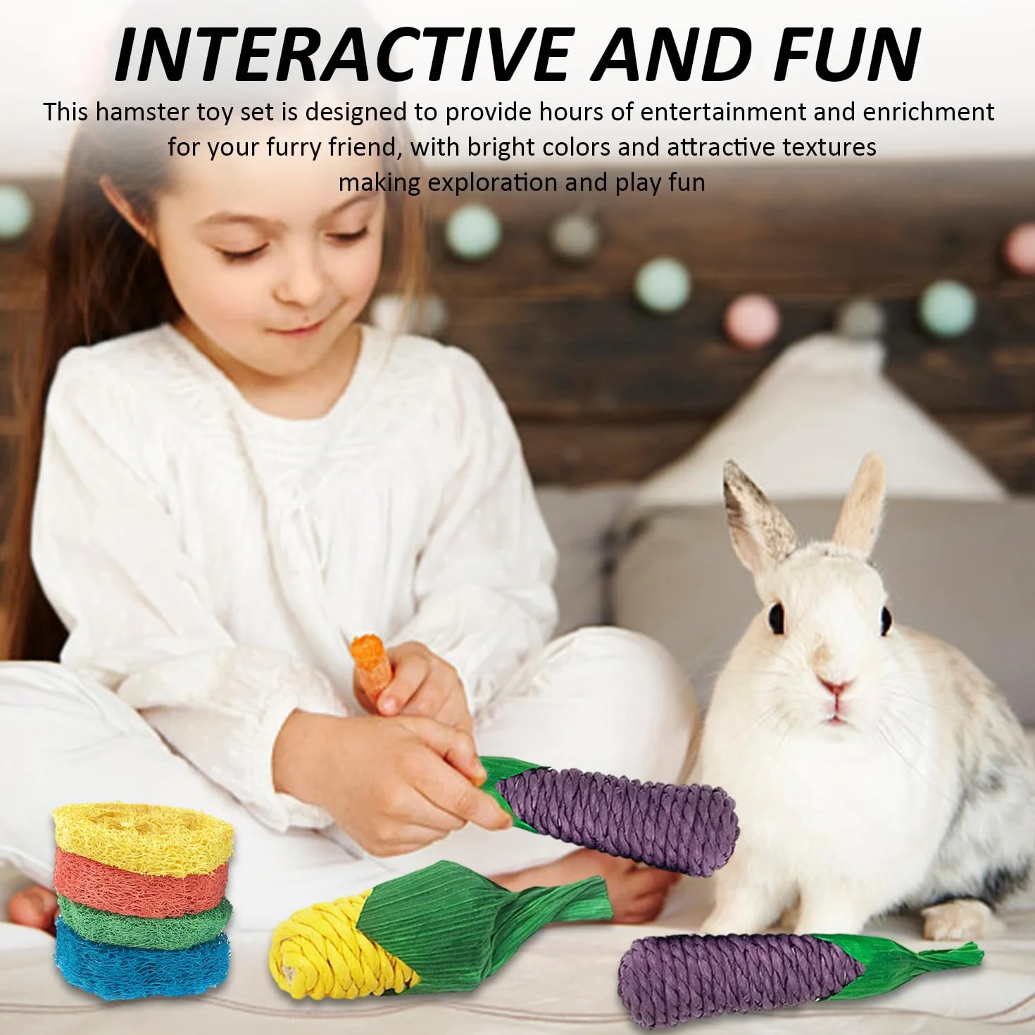 Ensemble de jouets pour hamster : 4 luffas naturels, 2 carottes, 2 radis blancs, 2 maïs, 1 jouet à mâcher d'aubergine