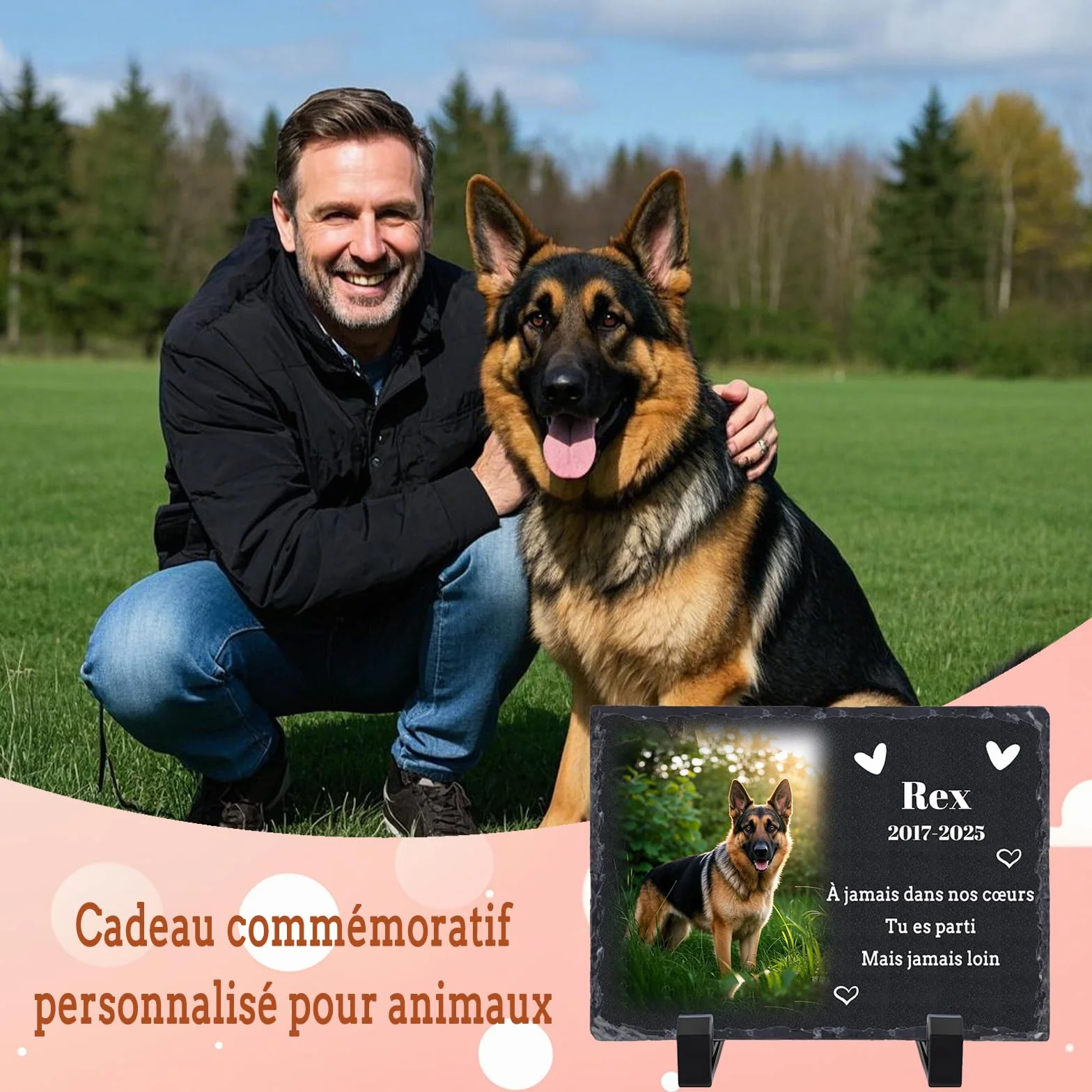 Plaque commémorative personnalisée en Ardoise pour Animaux de Compagnie, Pierre tombale Photo avec Support, 10x14/14x20/20x30 cm