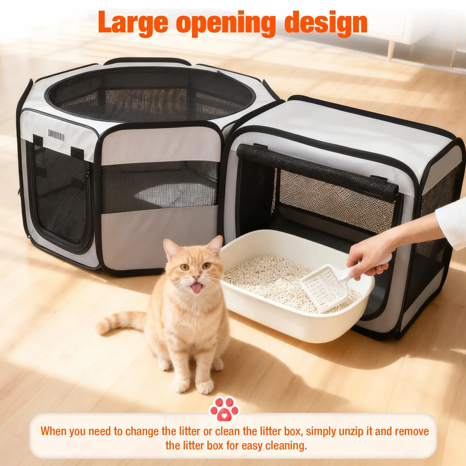 Parc de jeu portable 2 en 1 pour chat 121,9 x 66 x 66 cm pliable avec boîte à litière amovible