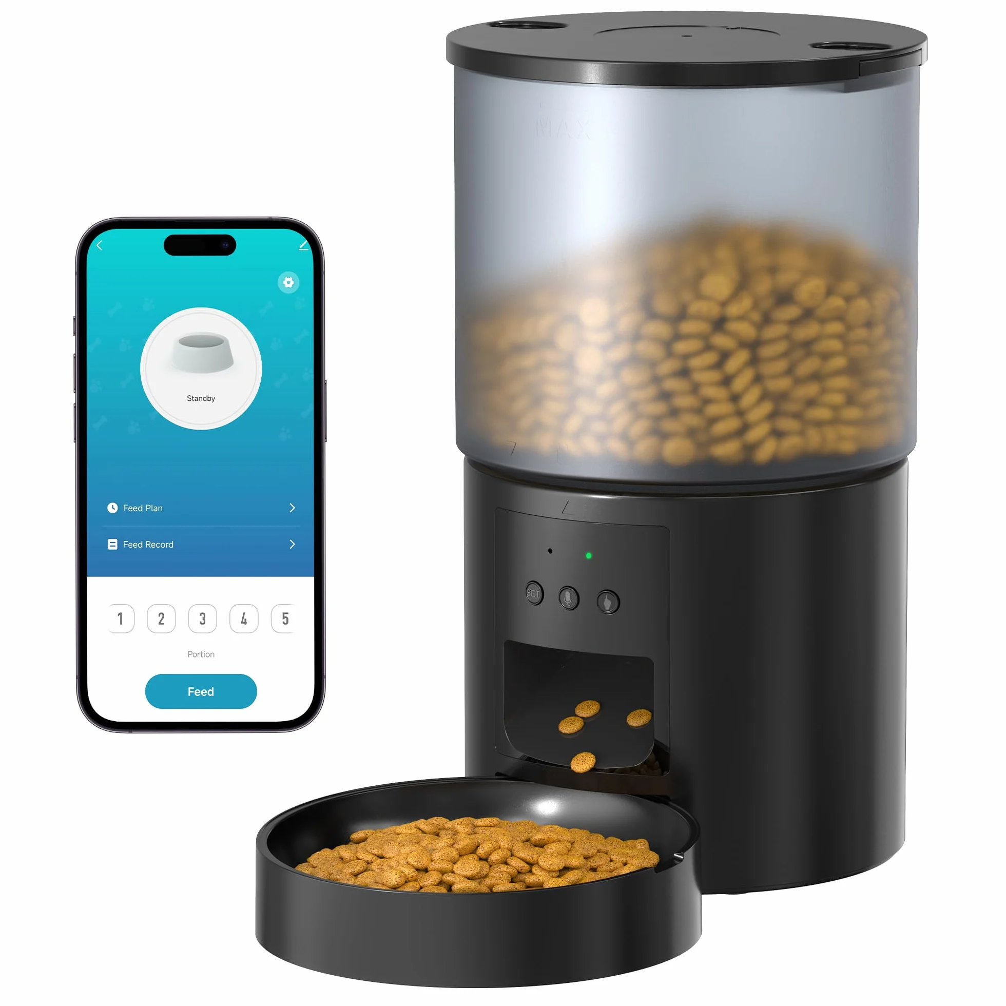 Distributeur Croquettes Chat Automatique WiFi 4L Noir Programmable Enregistrement Vocal 10S