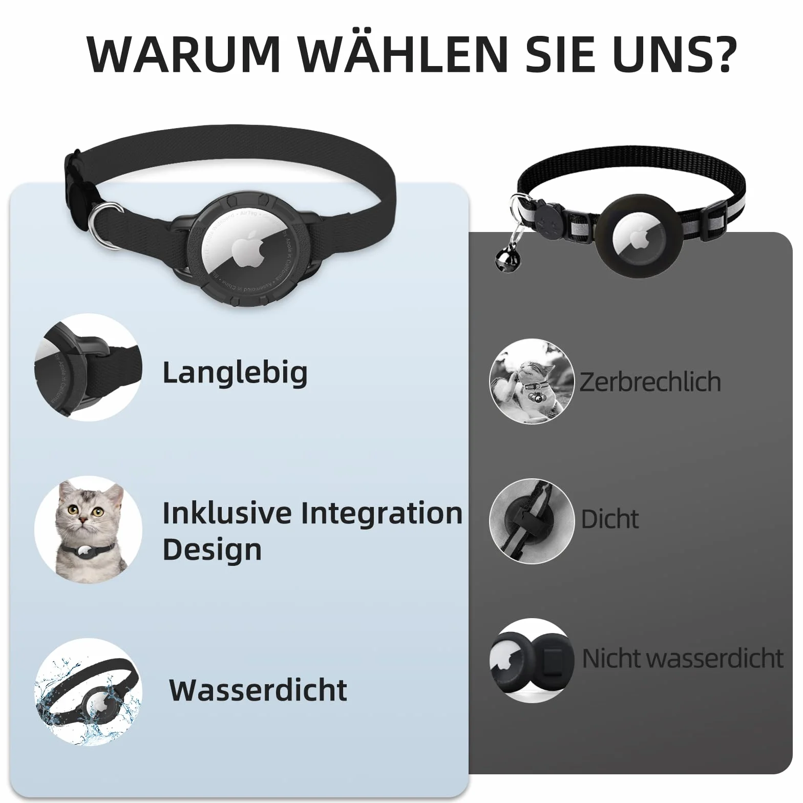 Collier Chat Airtag Extensible avec Protecteur et Cloche Noir