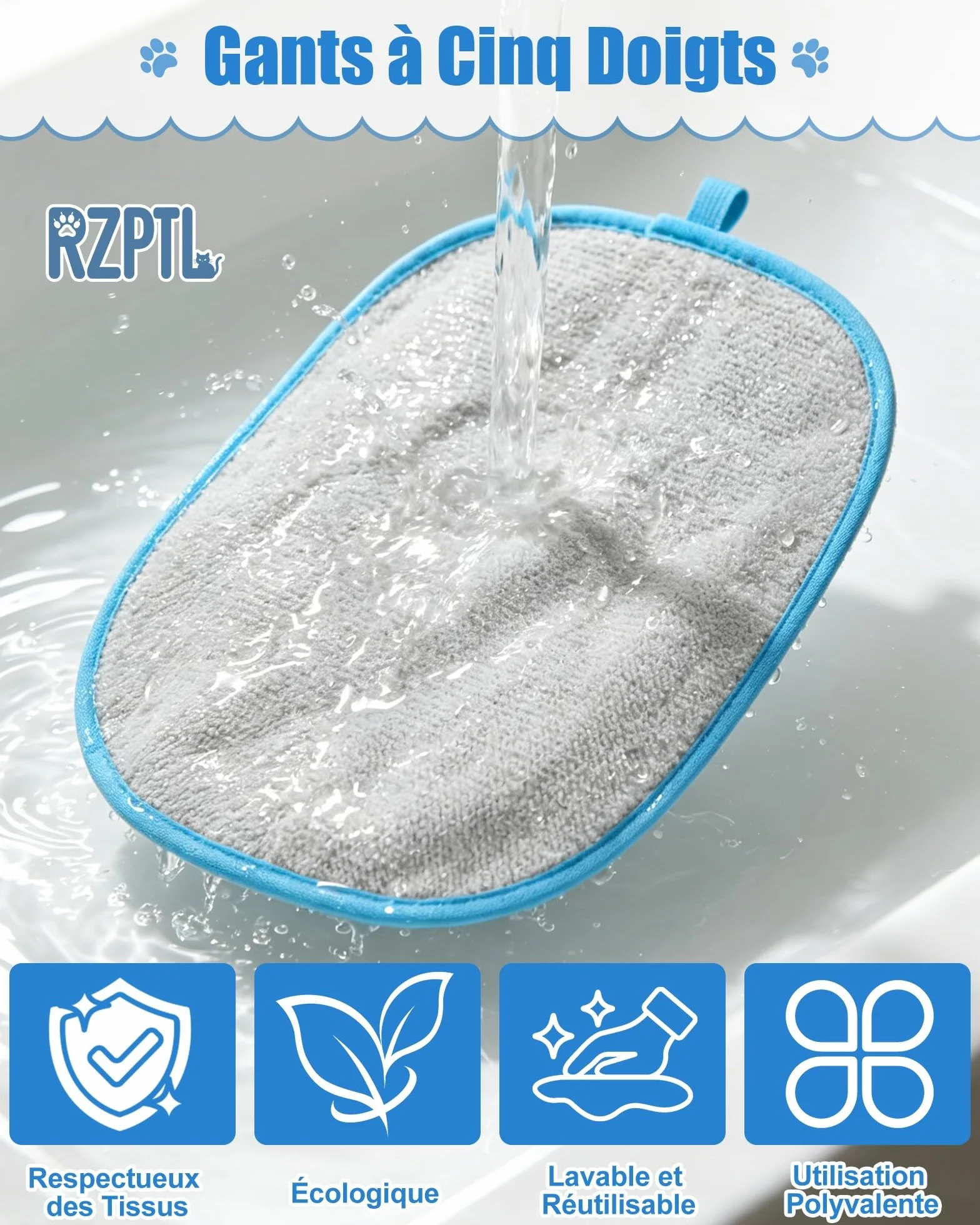 Lot de 2 Gant Anti Poils Animaux, Gant Électrostatique à Paume Antistatique pour Chats & Chiens, Réutilisable, Bleu