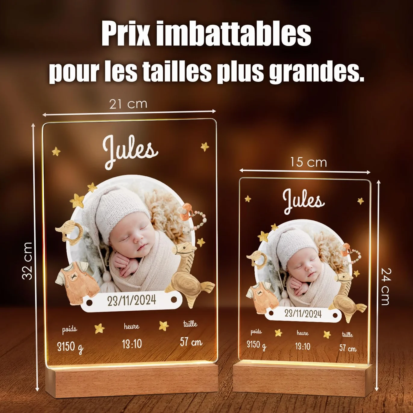 Maverton Cadre Photo Personnalisé Enfants Lampe LED Plaque Personnalisable Souvenir Jeunes Parents