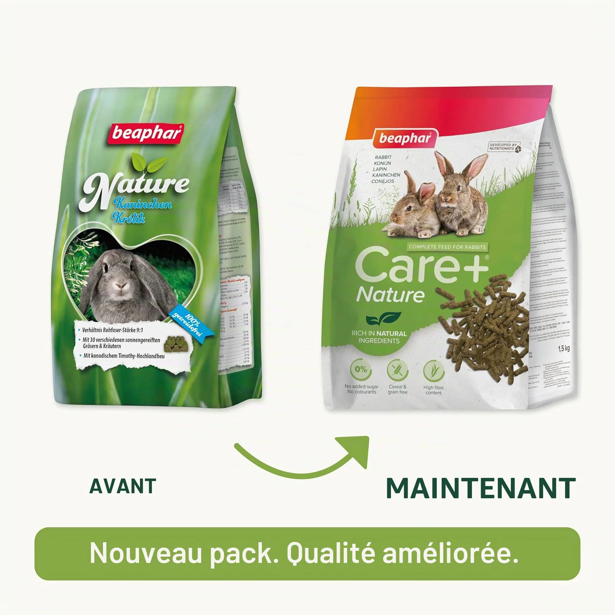 BEAPHAR Care+ Nature Alimentation Complet pour Lapin sans céréales Riche en Fibres ingrédients naturels 1,5 kg
