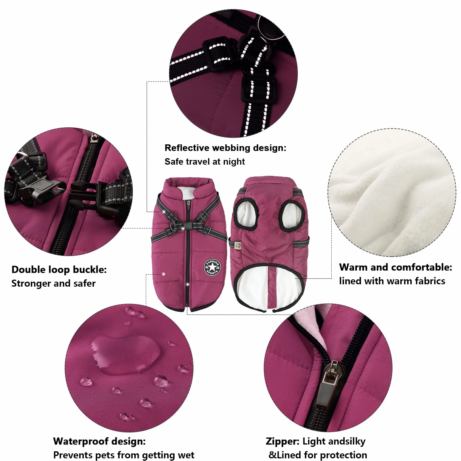 Aiboria Manteau d'hiver pour Chien Coupe-Vent Imperméable 2 en 1 Gilet avec Harnais Veste Chaud Rembourré