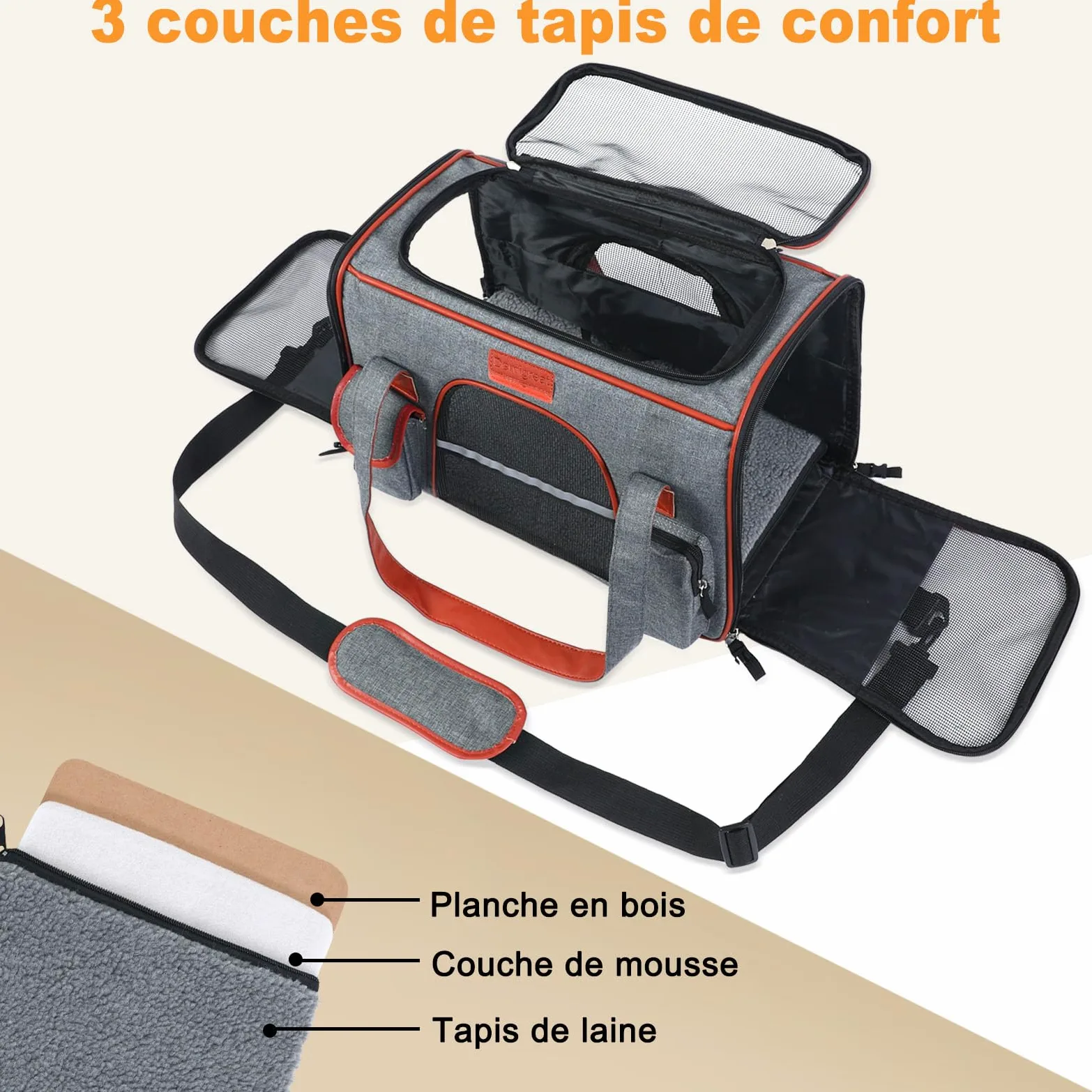 COMSLE Sac Transport Chat, Sac Transport Chat Chien avec 5 Filet Respirant, Caisse de Transport Chat Pliable avec Matelas Souple Amovible, Cage Transport Chat pour Voyage (Gris Foncé, M)