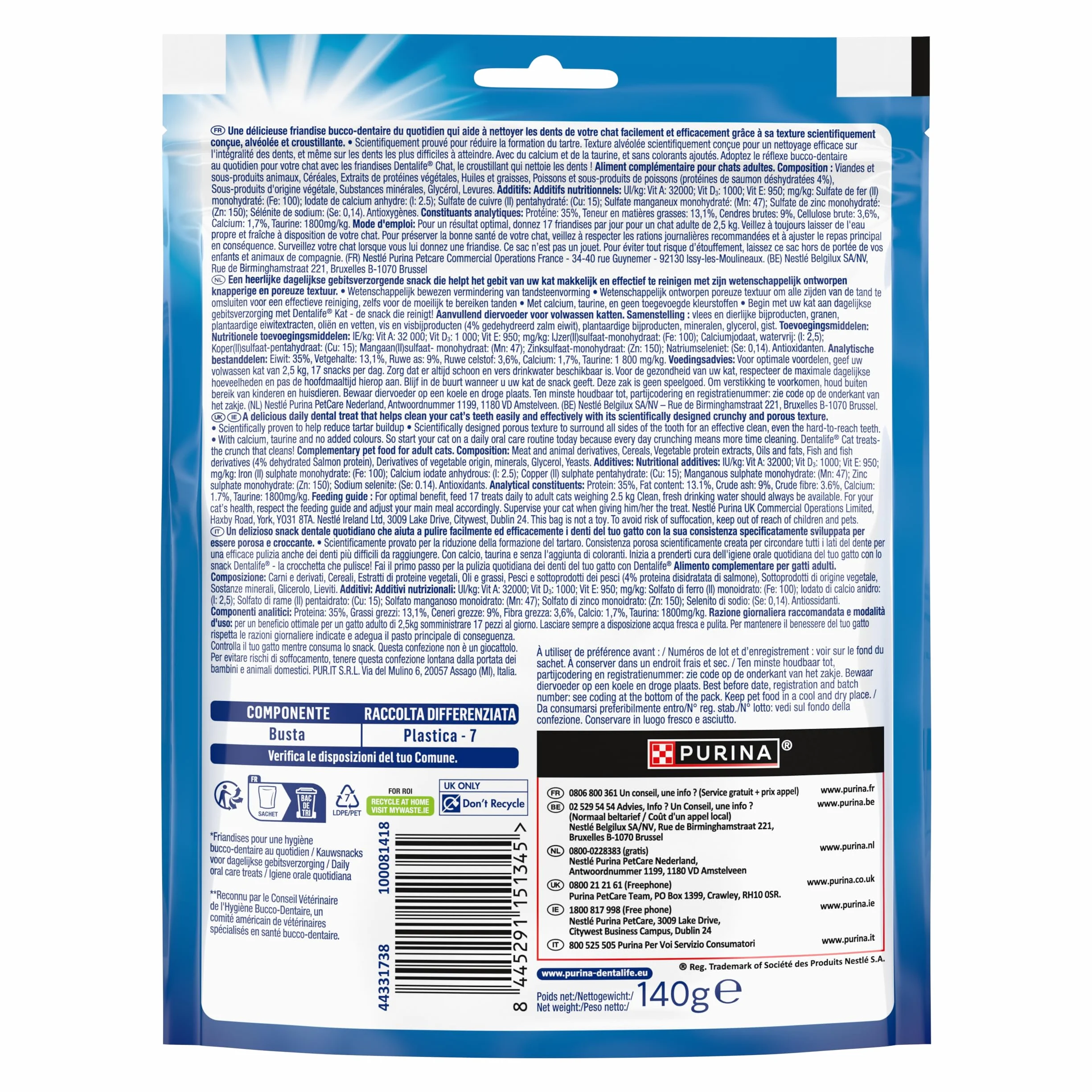 DENTALIFE Friandises pour Chat Adulte Aide à Nettoyer Les Dents Au Saumon Sachet 140g
