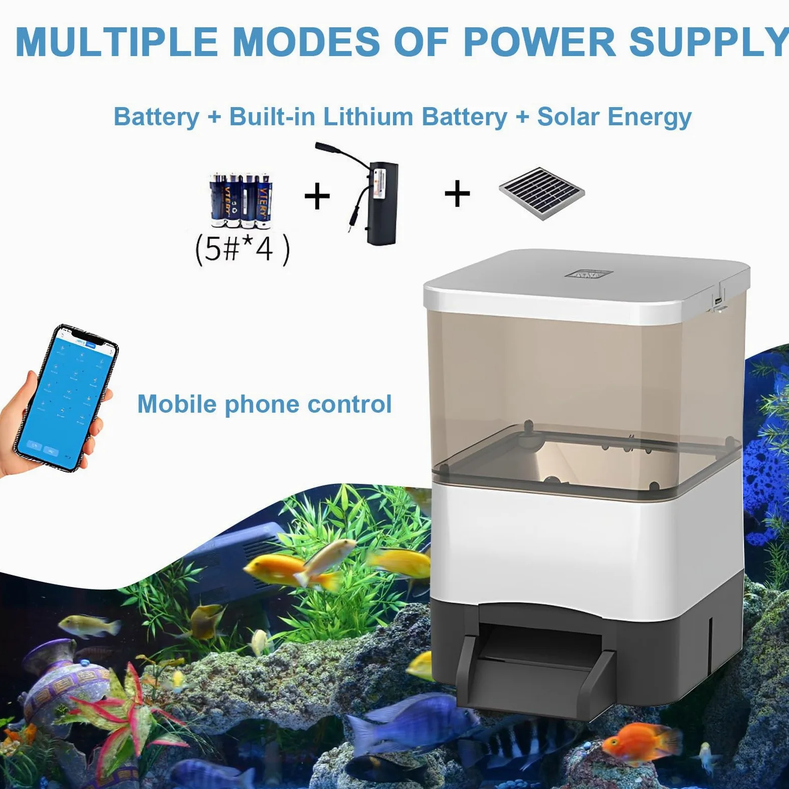 Mangeoire automatique pour poissons koï et poissons rouges, 10 L, étanche, avec minuterie, design résistant à la pluie et au soleil, batterie de secours, réglable 1 à 12 fois/jour