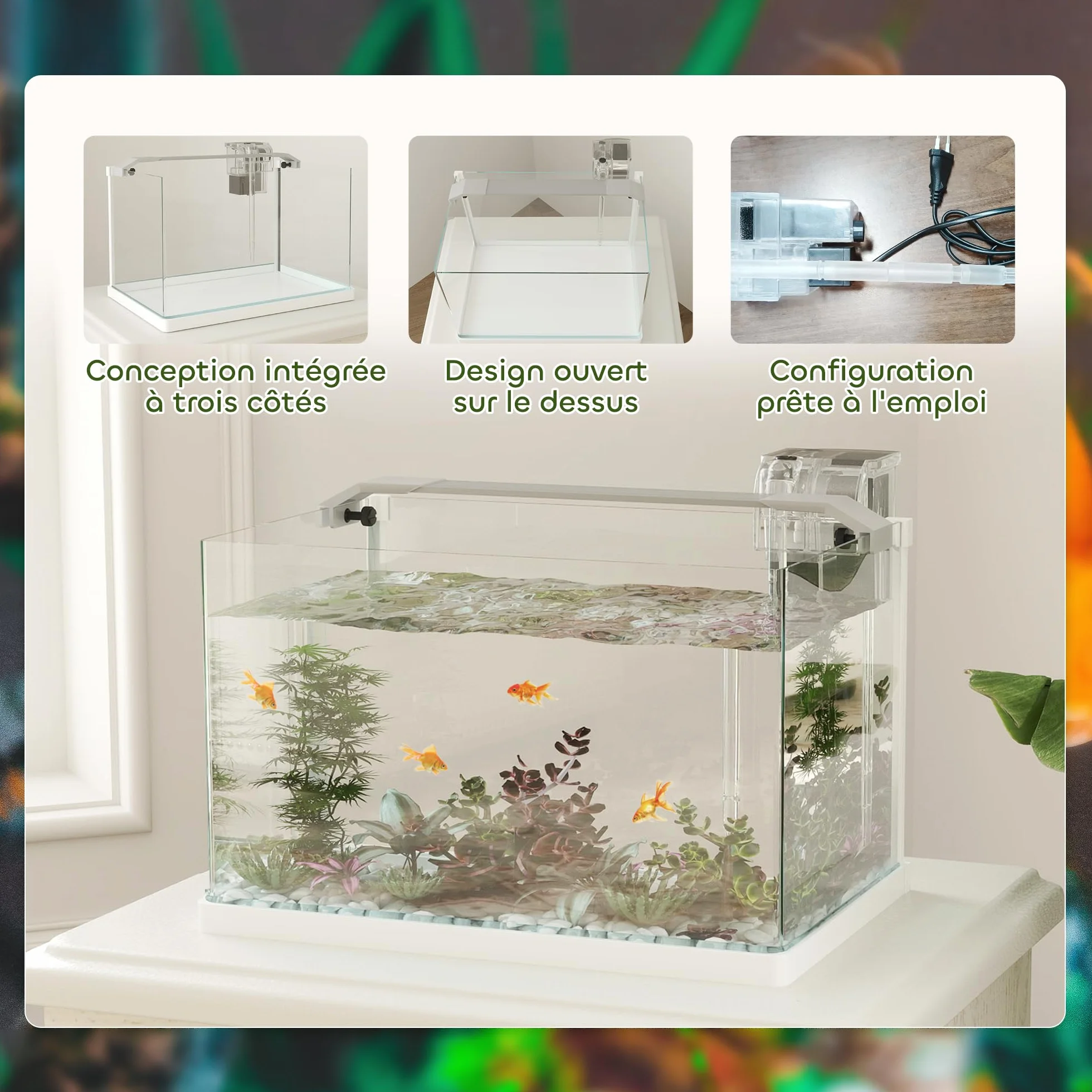 PawHut Aquarium en Verre 20L LED avec Pompe à Filtre pour Poissons
