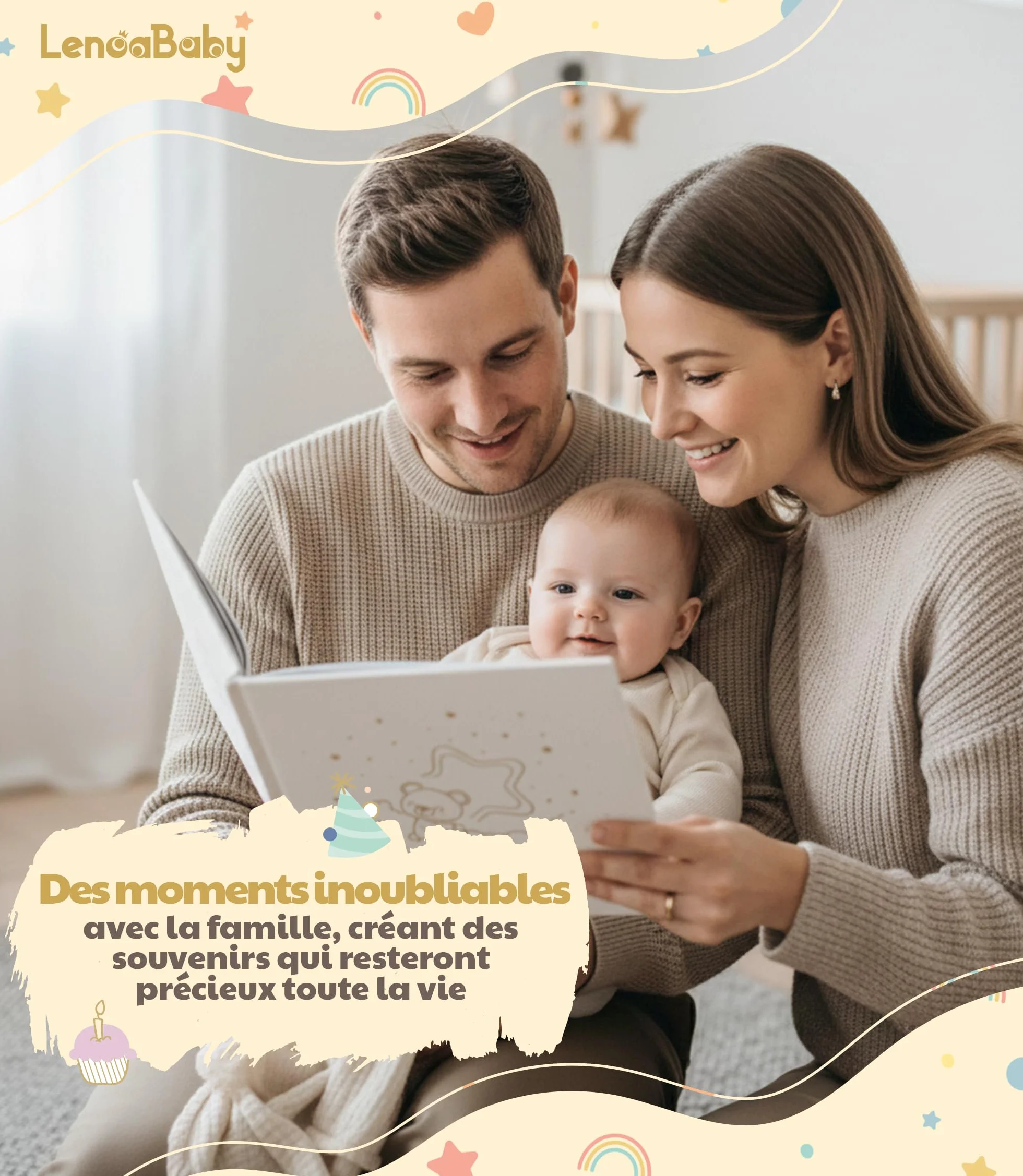 Livre de Naissance Bébé Ma Première Année avec Couverture en Lin 75 Pages Autocollants Album Photo Cadeau