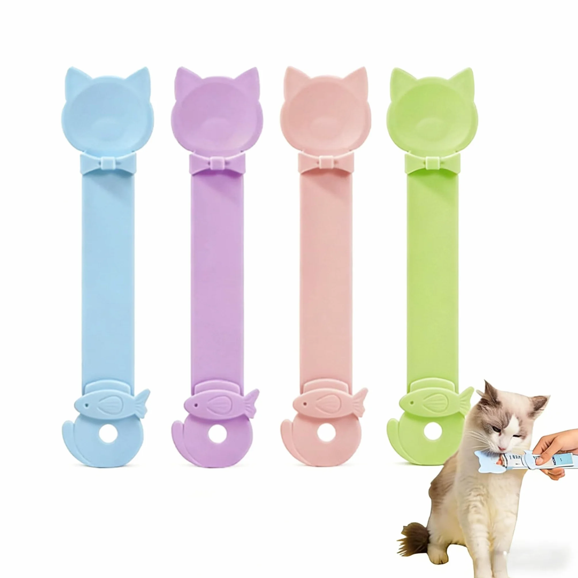 Lot de 4 Cuillères à Nourriture pour Chat – Presse Friandises et Distributeur, Cuillère à Presser pour Purées et Pâtées, 6,3 × 26,5 cm