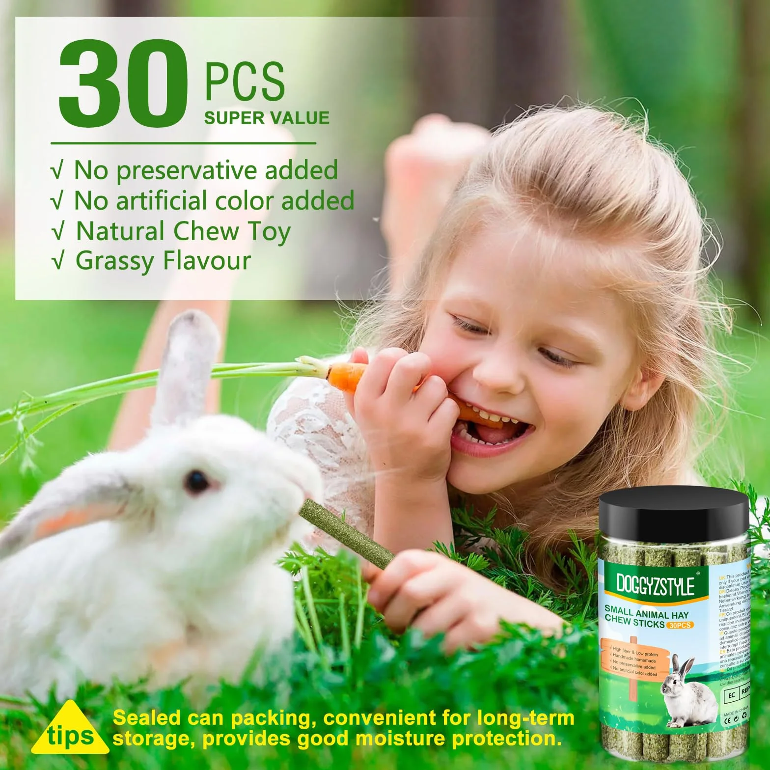 Foin de Fléole des Prés Naturel pour Cochons d'Inde, Chinchilla, Hamsters, Lapin - Jouets à Mâcher 30 Pièces