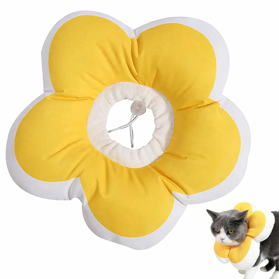 Collier élisabéthain pour chat coton suède respirant micro imperméable anti-taches fleur protection (S)
