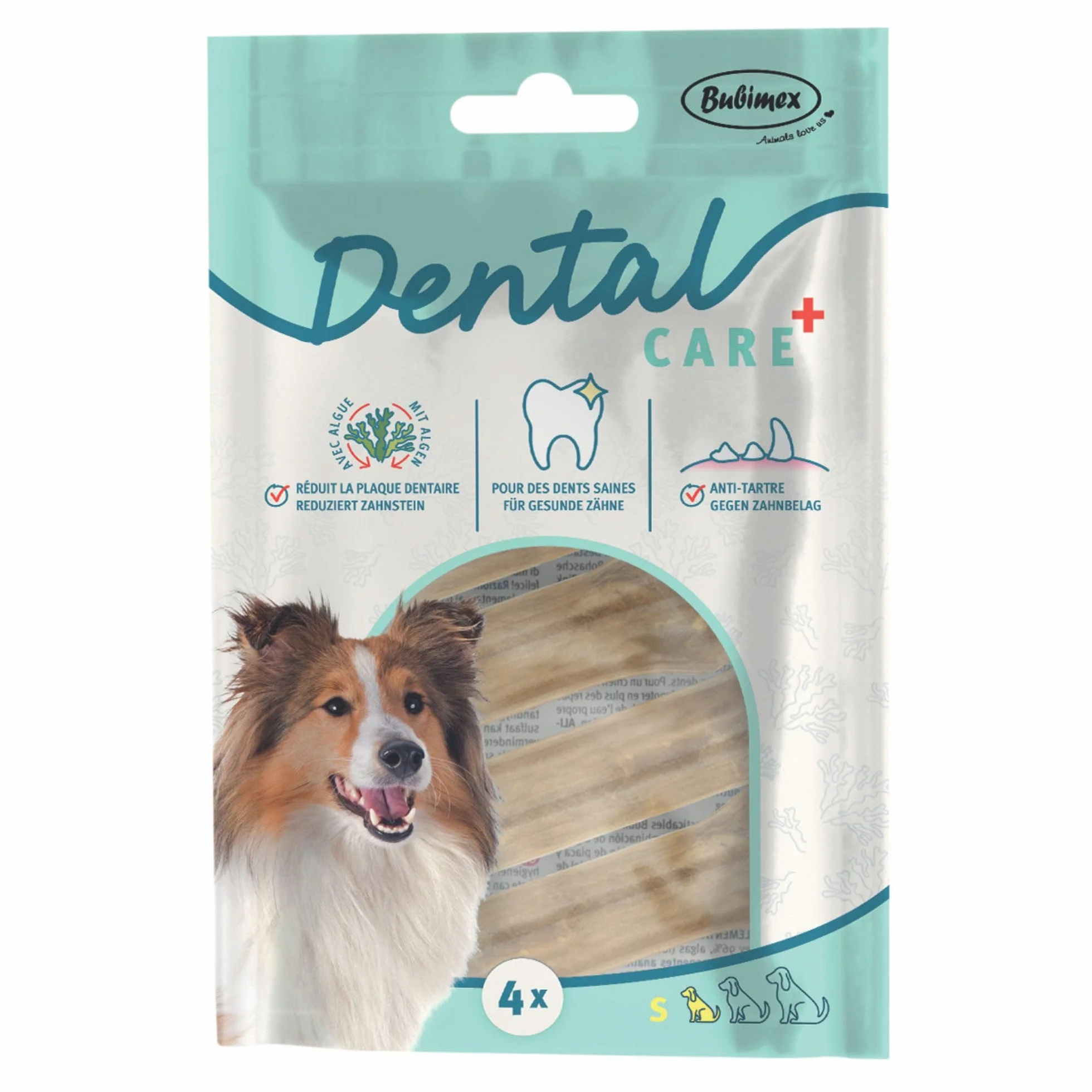 Bubimex - Dental+ Os à Mâcher à l'Algue x4-8cm - Friandise Dentaire pour Chien - Enrichie en Zinc - Anti-Tartre - Haleine Fraîche