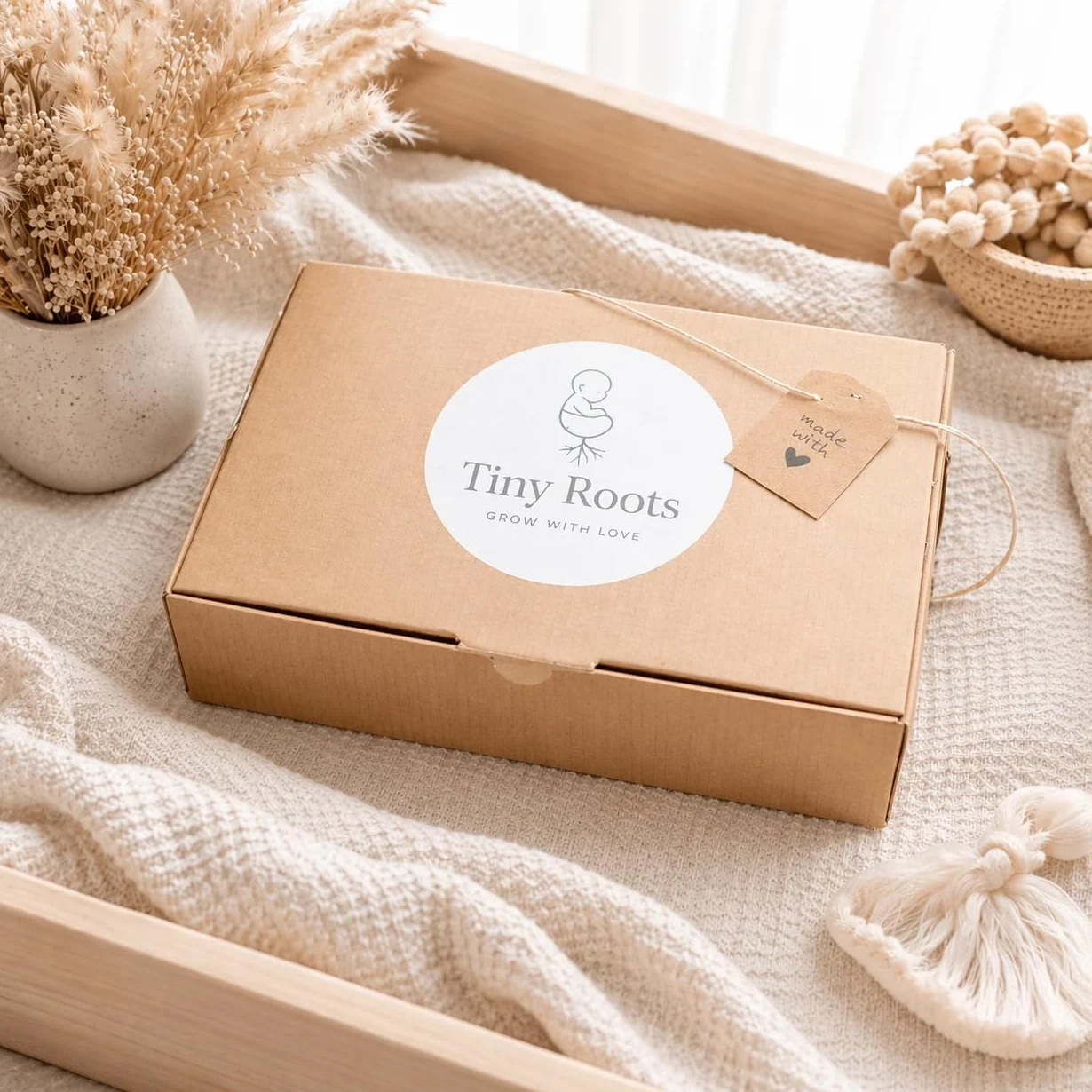 Tiny Roots Coffret Naissance Original Graines à Semer Kit Cadeau Bébé Complet Beige