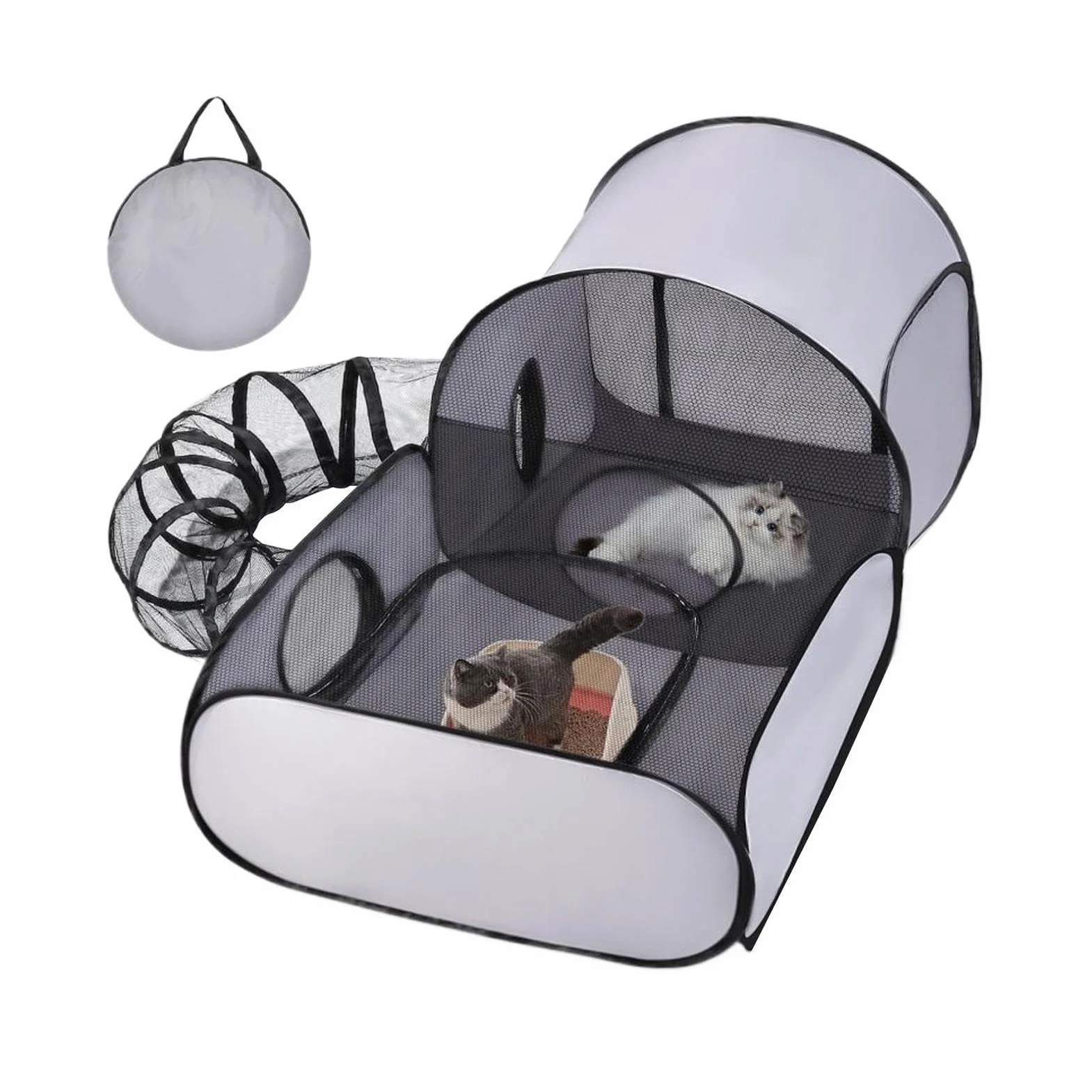 Parc pour chat Enclos pliable avec tunnel interactif pour exercice sûr intérieur extérieur maison de jeu spacieuse pour chatons chiots petits animaux