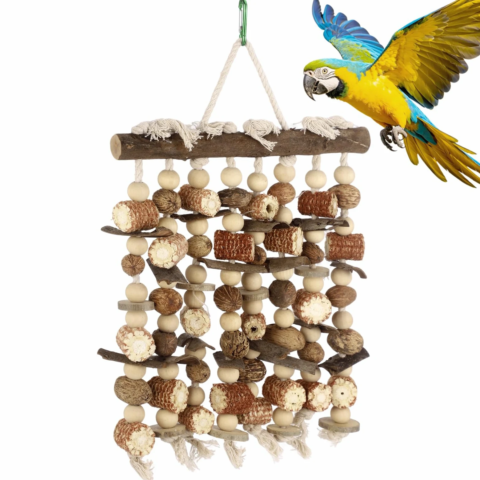 Grand jouet à mâcher pour perroquet naturel à suspendre avec épis de maïs, accessoires de cage à oiseaux pour aras, cacatoès, perroquets de grande et moyenne taille
