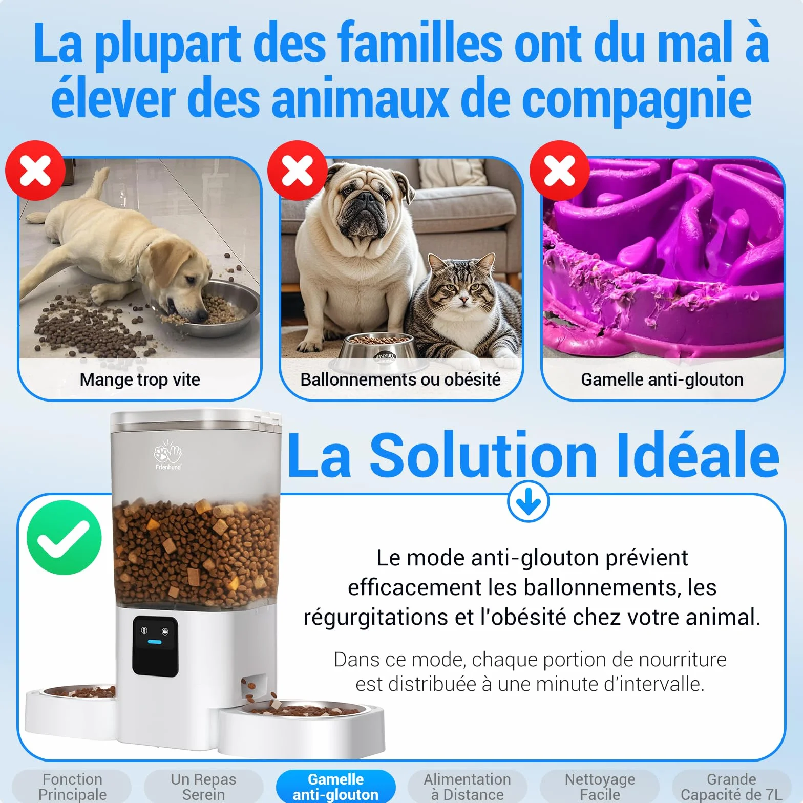 Frienhund Distributeur Croquettes Chat Automatique Double 7L WiFi 5G Détachable