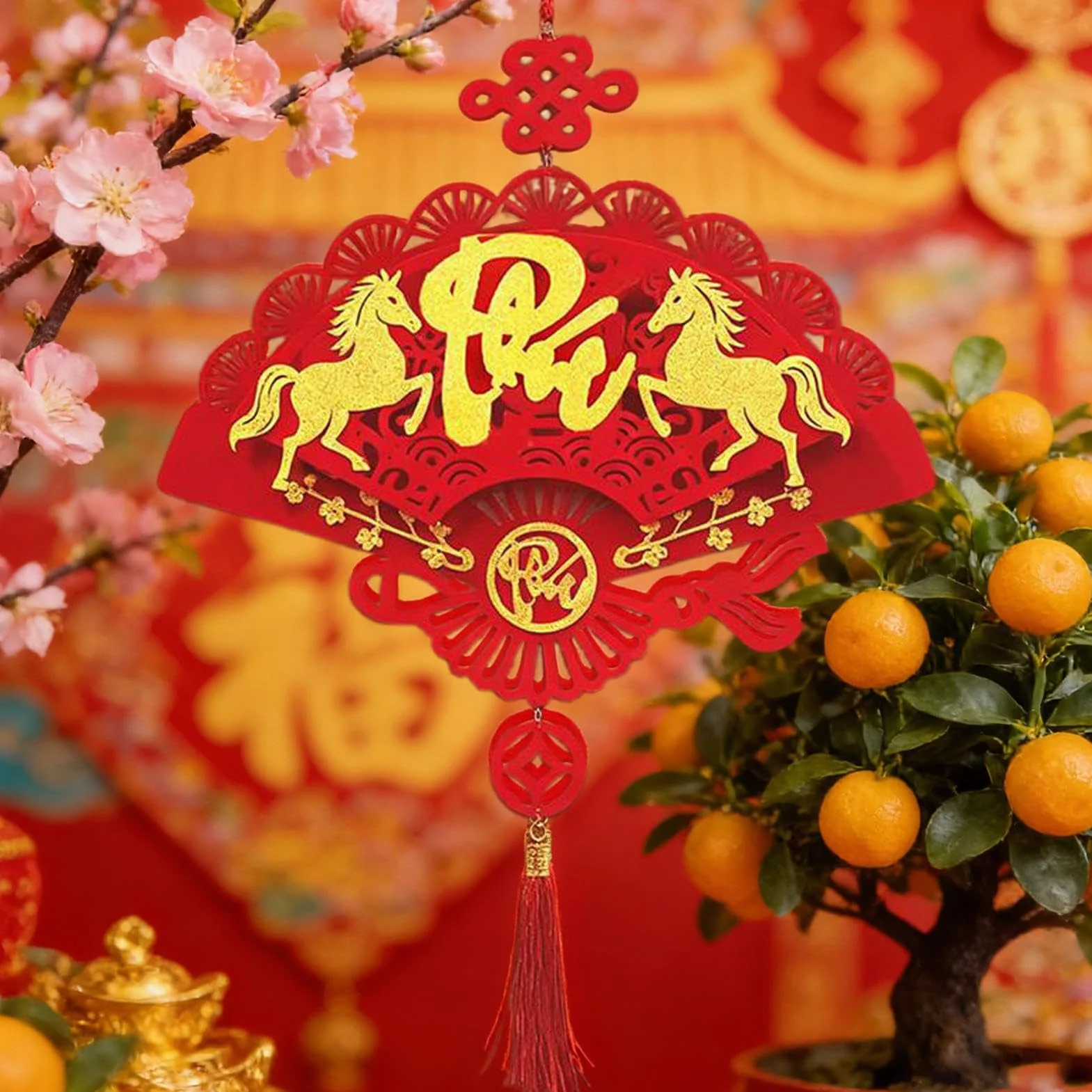 Pendentif année du Cheval 2026 - Signe du Zodiaque Chinois - Ornement Festif