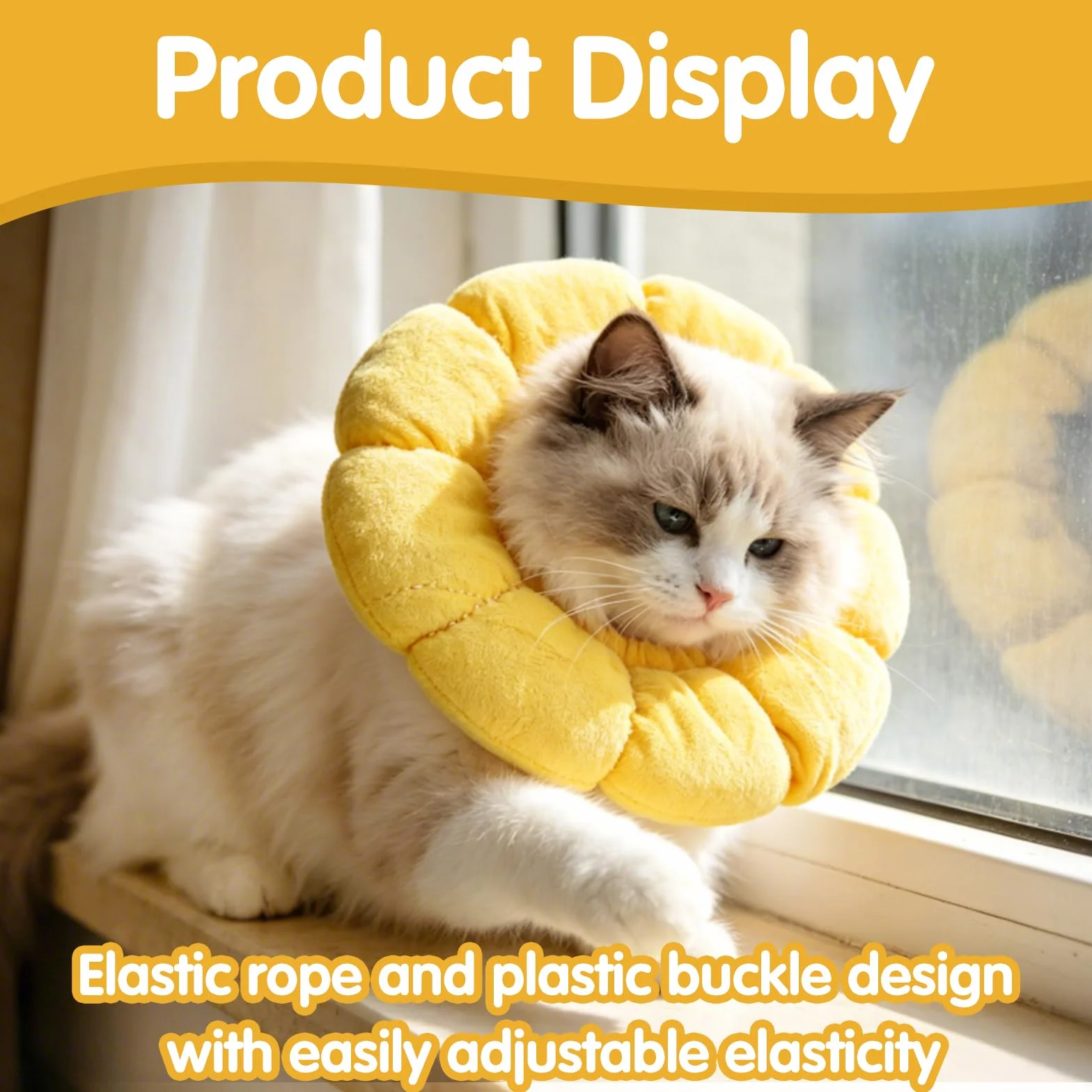 Collier Anti Lechage pour Chat, Collerette Post Opératoire Réglable, Collier de Protection Cat Tournesol