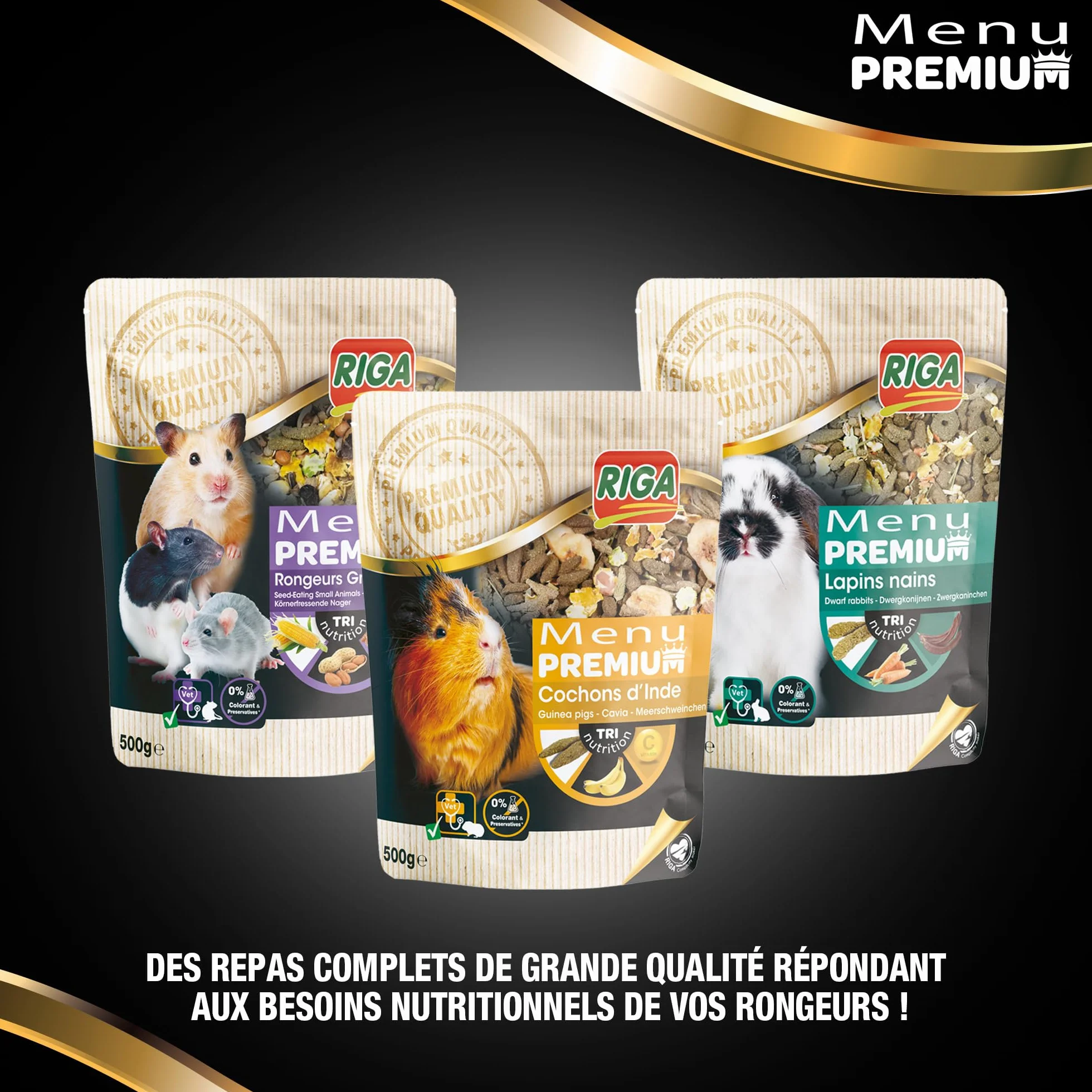 Menu Premium pour Rongeur Granivores Riga - Mélange de Graines, Céréales, Légumes, Fruits et Noix - 500 g