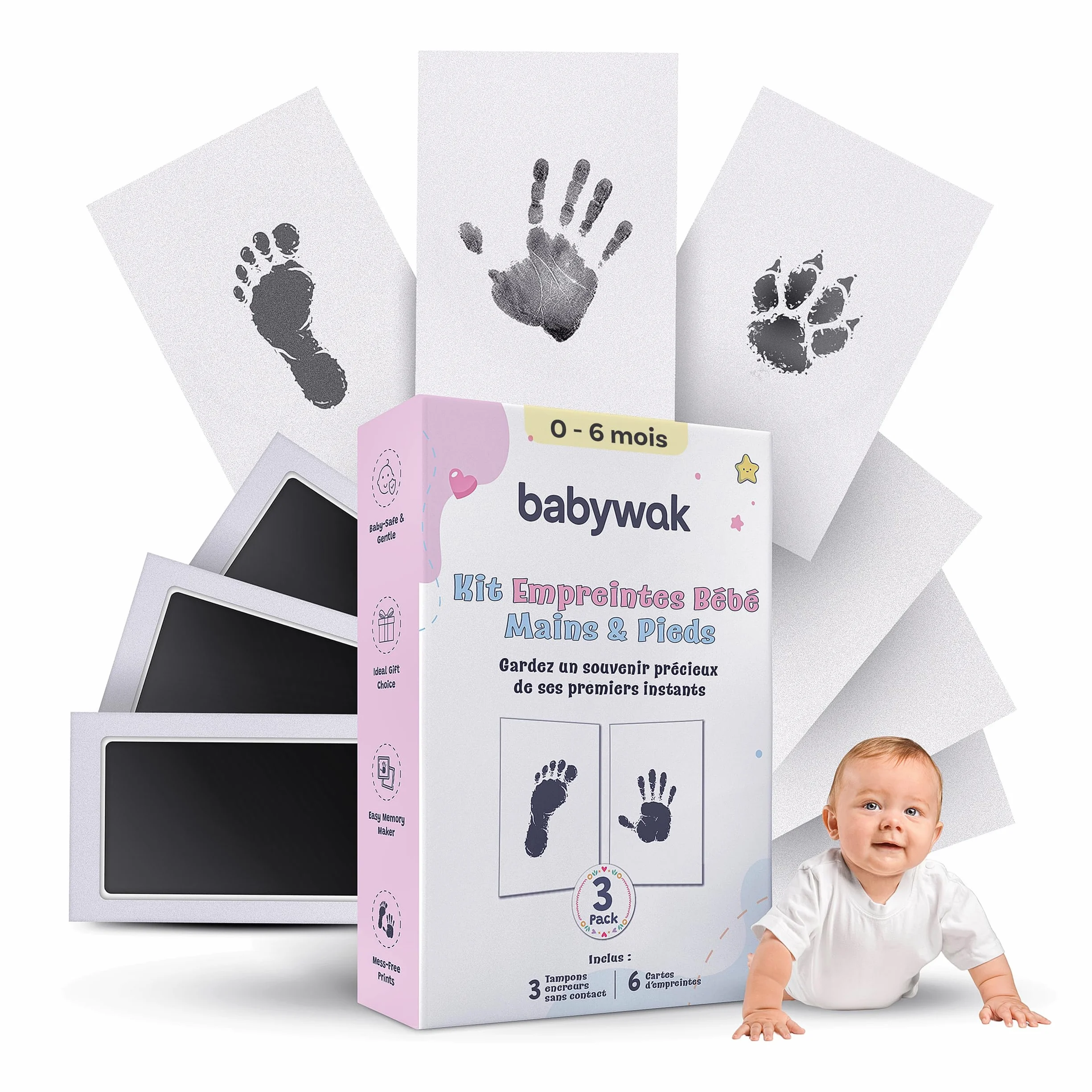 Kit Empreinte Bébé Tampon Encre Clean Touch Souvenir Naissance Cadeau Baby Shower Empreinte Main Pied Nouveau-né 0-6 mois