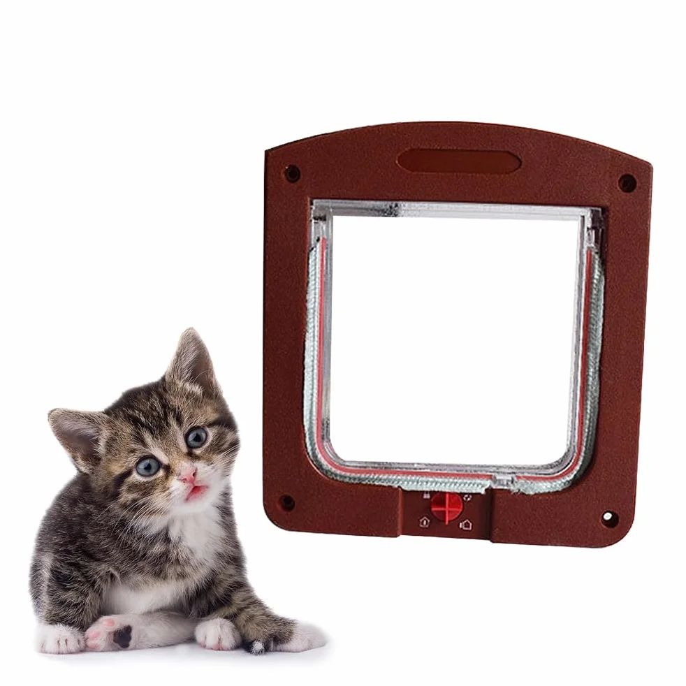 BUYTER Porte verrouillable pour Chat 4 Voies, Accès Pratique et Sûr pour Animaux, Porte en Plastique Marron