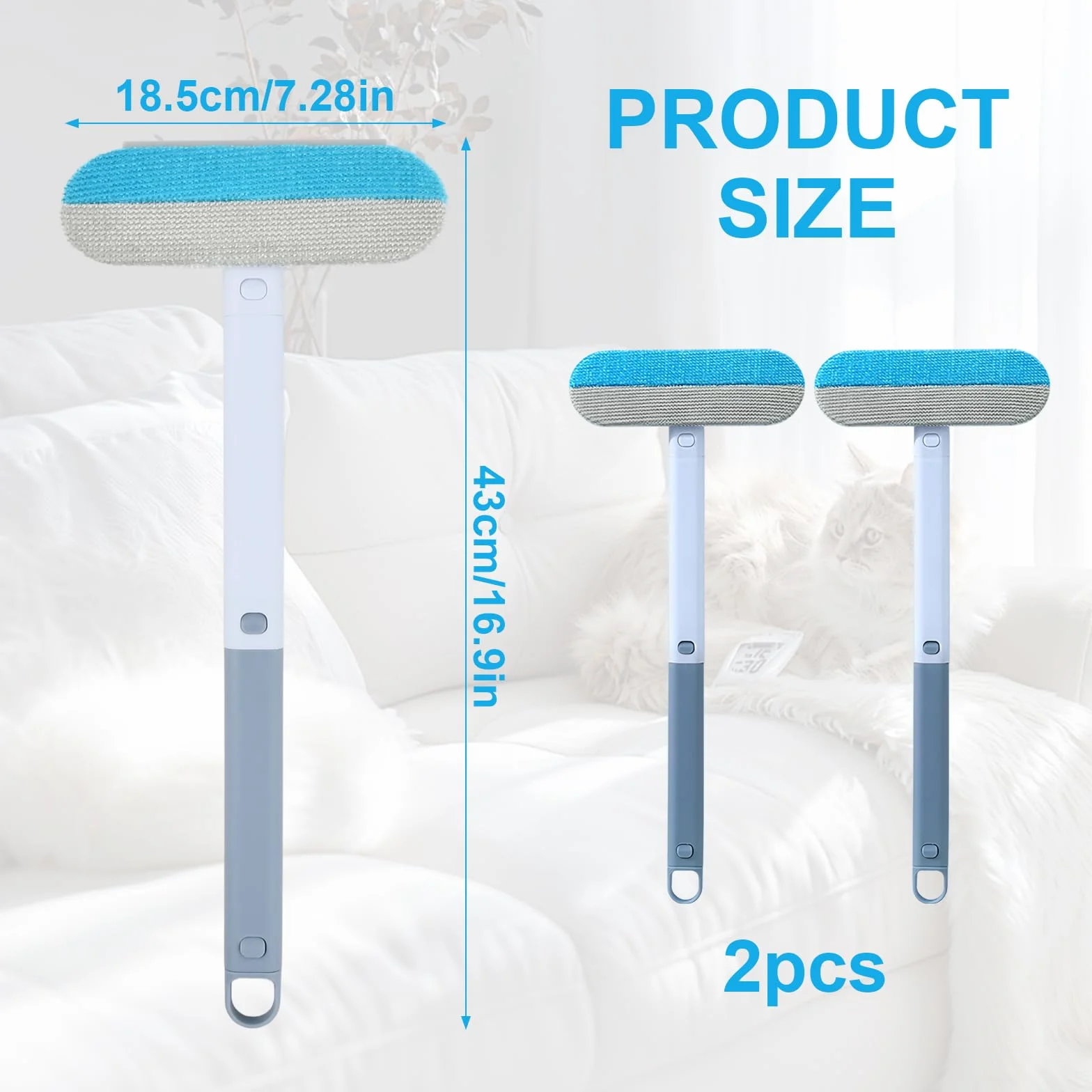 Brosses Anti Poils Animaux 4 en 1, Brosse Réutilisable Long Manche pour Chien Chat, Outil Nettoyage Canapé Tapis