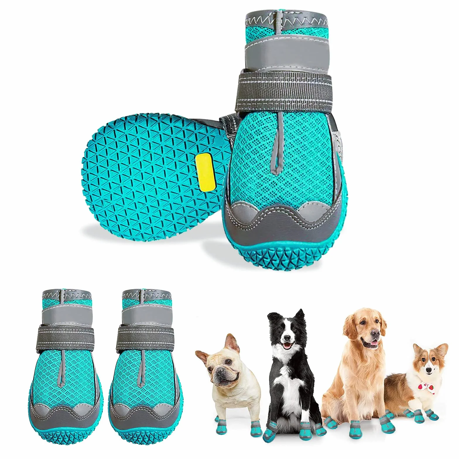 Bottes de Protection pour Chien 4 pcs Chaussures Respirantes avec Sangles Réfléchissantes et Semelle Antidérapante