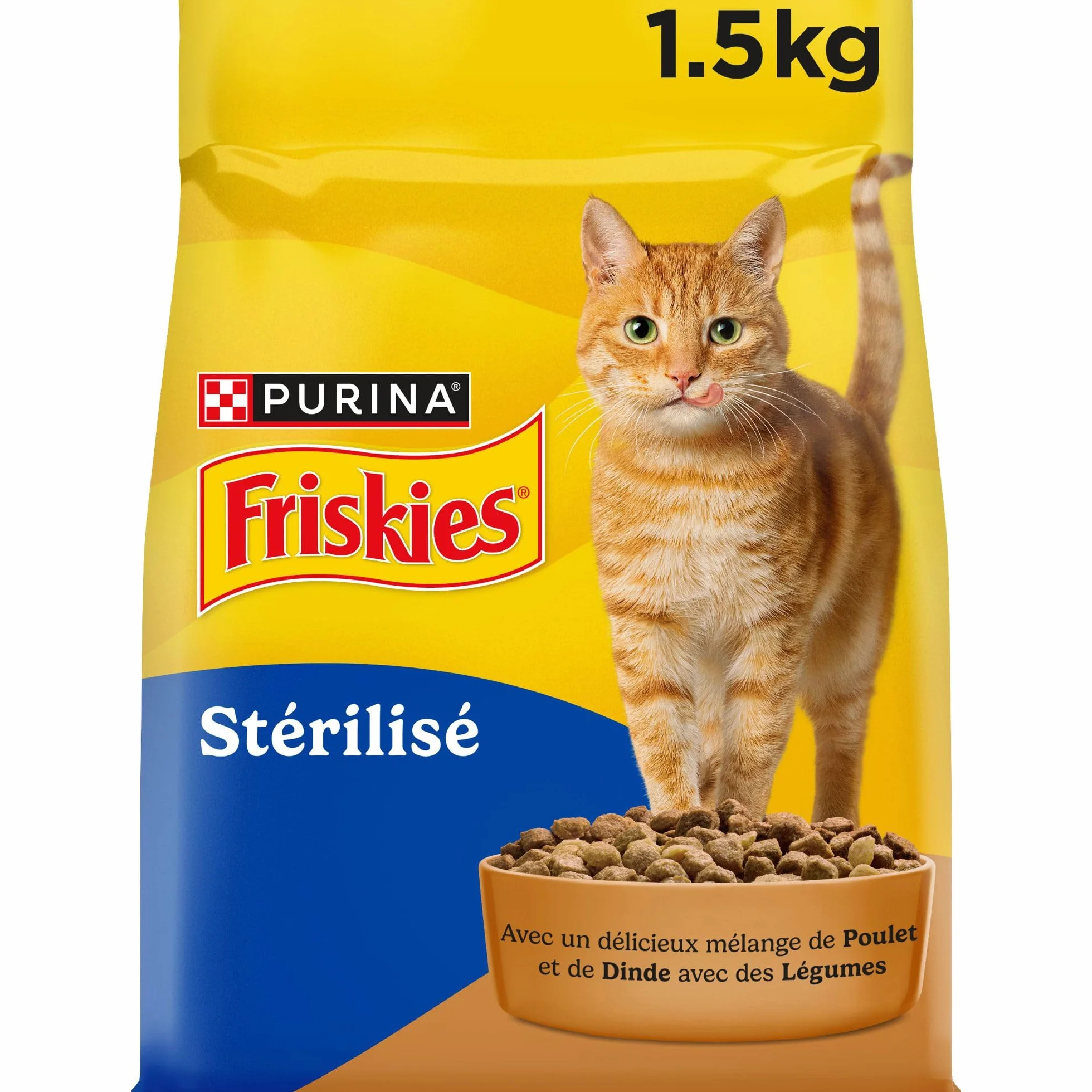 FRISKIES Chat Aliment Complet pour Chats Adultes Stérilisés Dinde Poulet Légumes Croquettes 1,5 kg