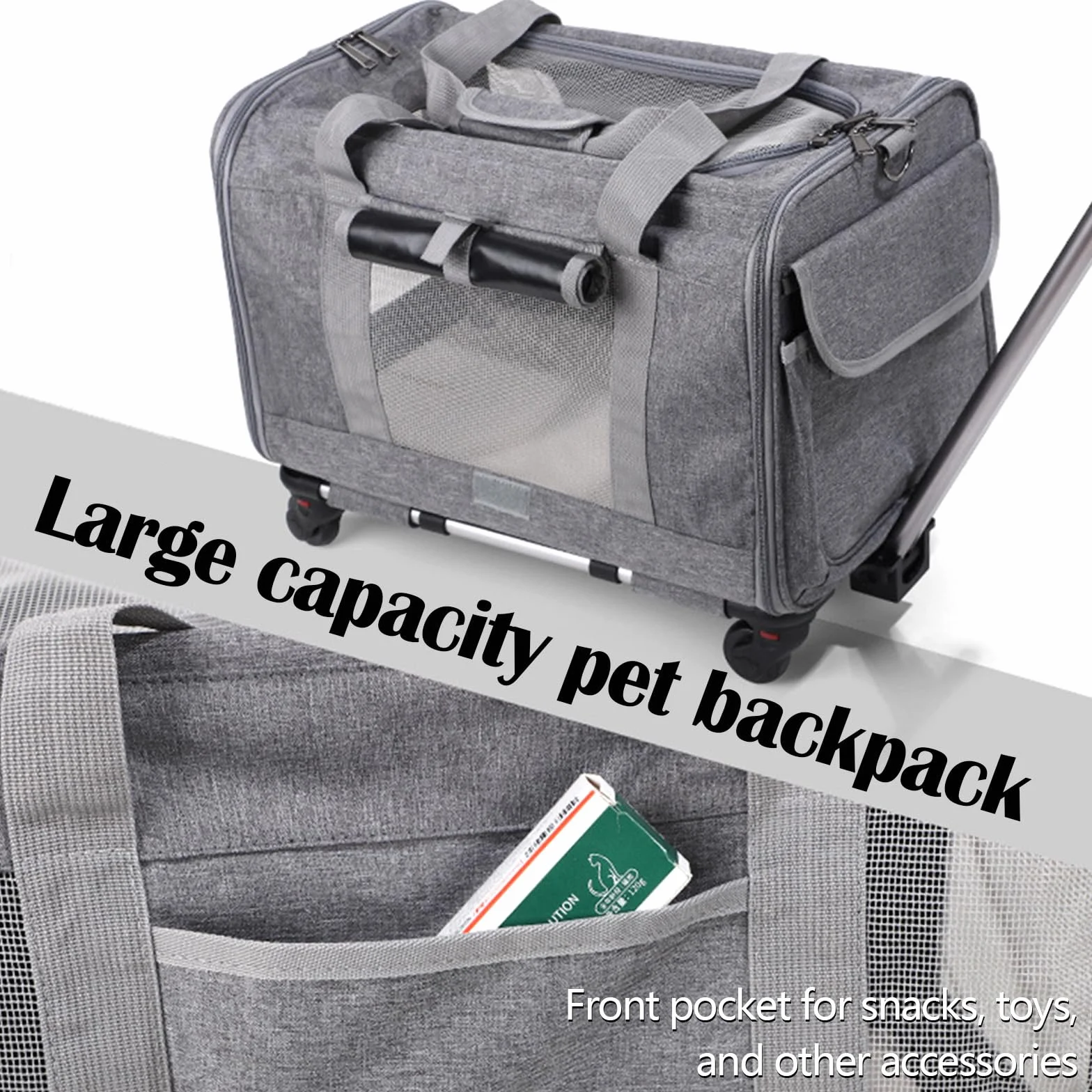 Sac de transport pour chats et chiens 48 x 40 x 32 cm poignée télescopique pliable jusqu'à 13,5 kg avec roues