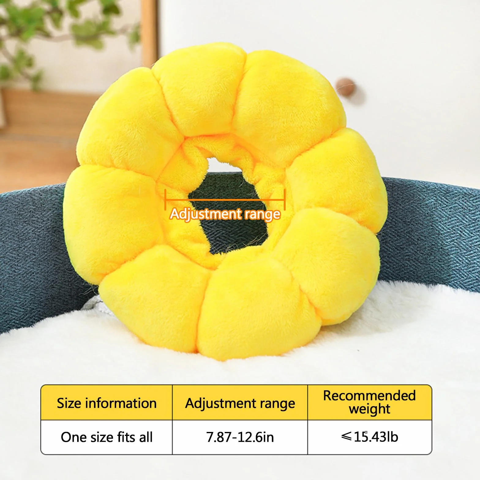 Collerette Chat Anti Léchage Ajustable Tournesol Doux Confortable Jaune L
