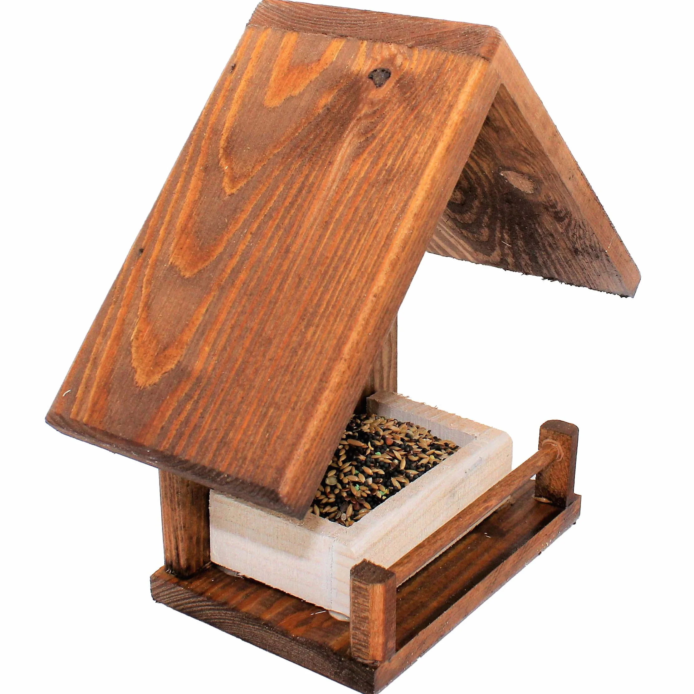 Mangeoire Oiseaux Bois Naturel Jardin Balcon Terrasse Protection Anti-Humidité Maison Décorative Graines Incluses