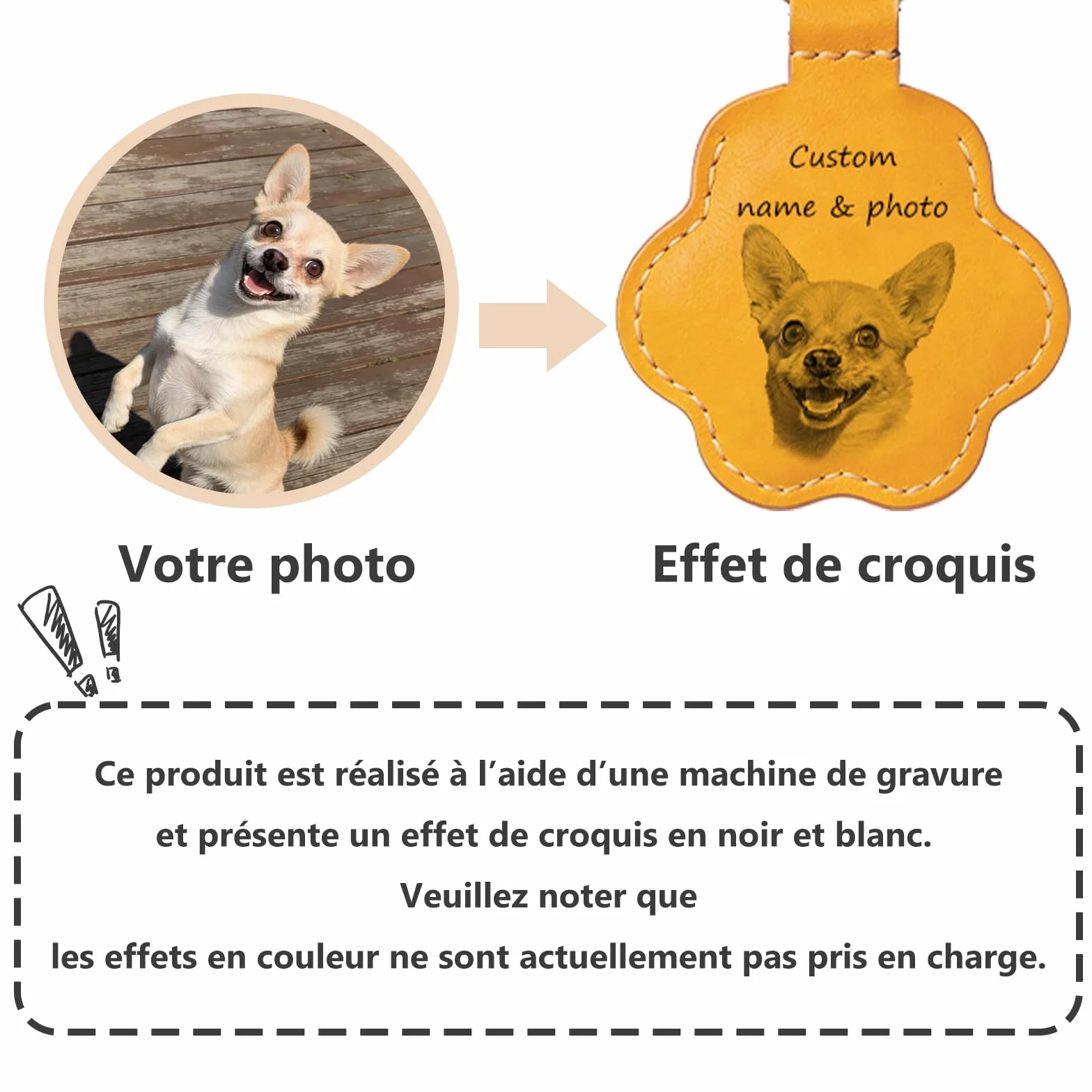 Porte-clés Photo et Nom pour Chien ou Chat, Boîte à Poils en Cuir Gravé, Cadeau Portable pour Amoureux des Animaux