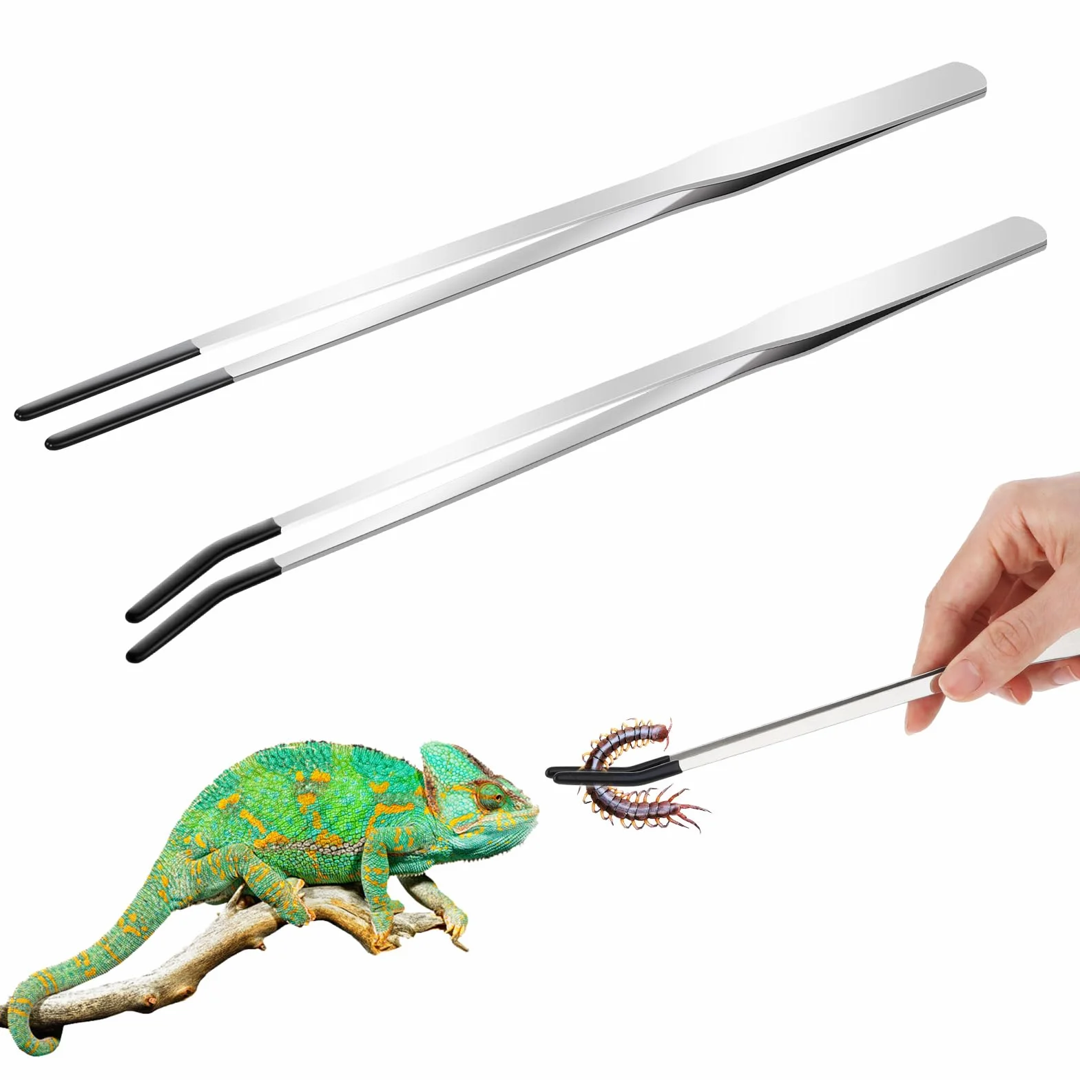 Lot de 2 pinces extra longues en acier inoxydable pour reptiles aquarium terrarium