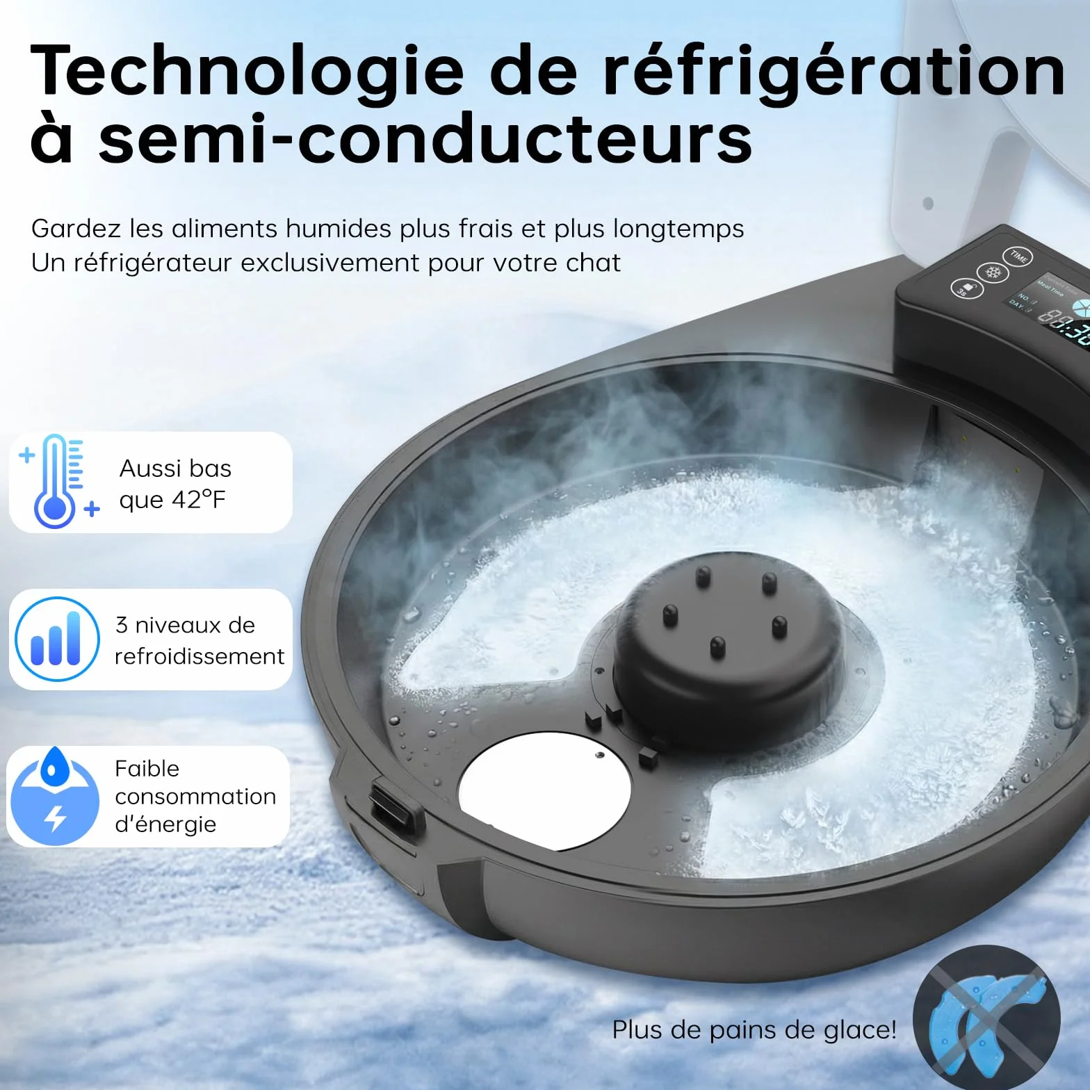 Distributeur Nourriture Humide Chat, 5 Repas Frais, Refroid & Chauff, Bol INOX 304, Automate Programmable