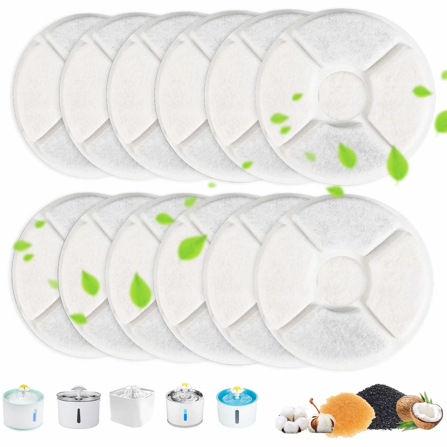 KOMABLEN Lot de 12 Filtre Fontaine Eau Chat avec Résine et Charbon Actif, Quadruple Filtration Remplacement