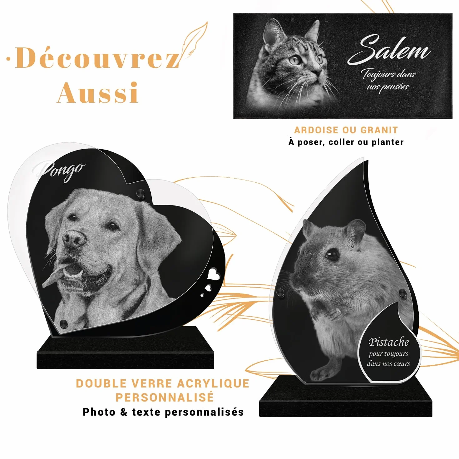 Plaque Funéraire Personnalisée pour Animaux Ardoise Granit Empreinte Photo Texte