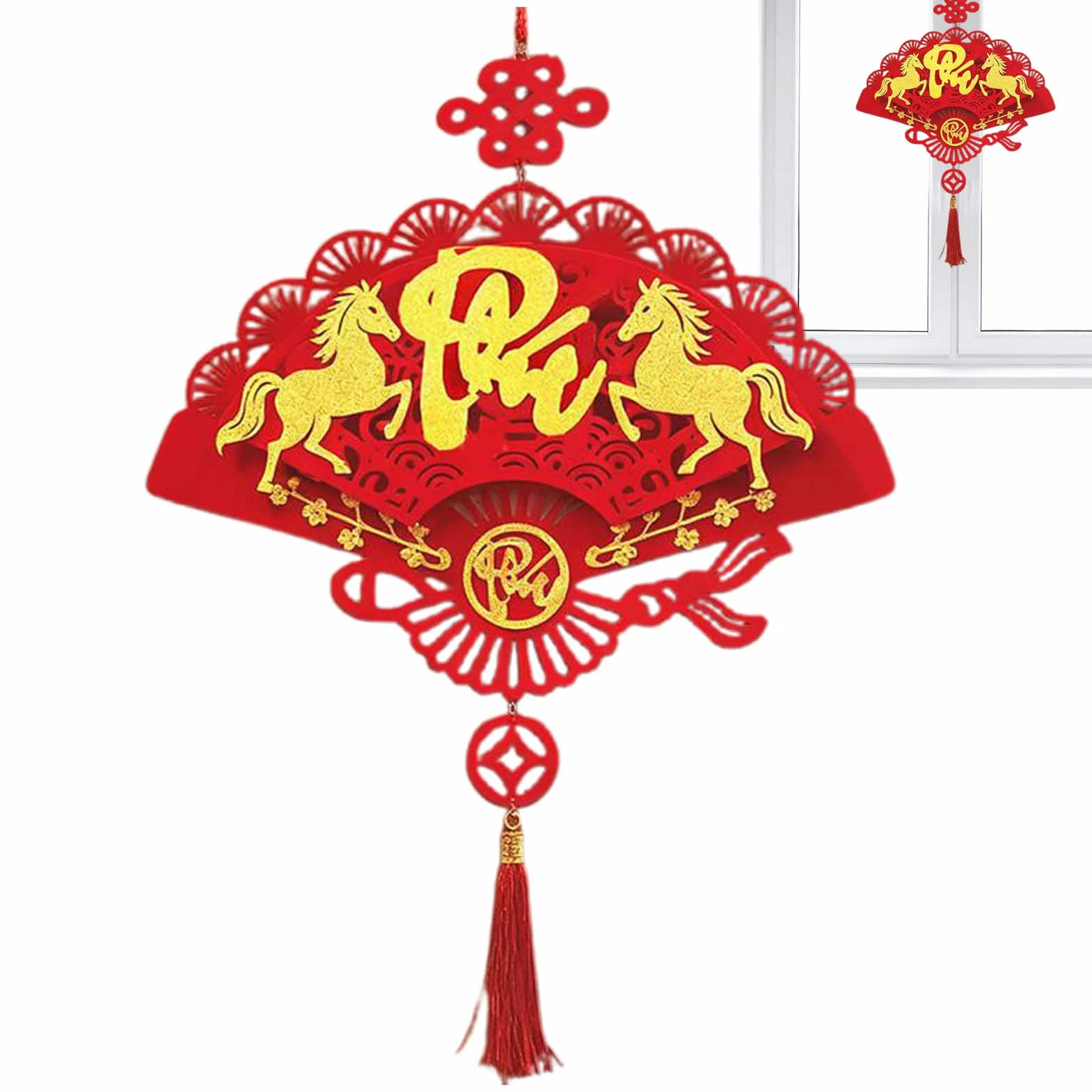 Pendentif année du Cheval 2026 - Signe du Zodiaque Chinois - Ornement Festif