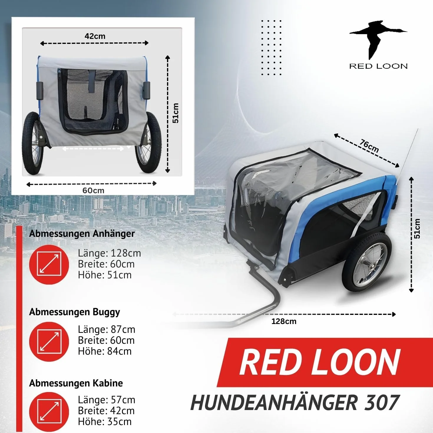 Red Loon Remorque de vélo pour chien Mini remorque de jogging