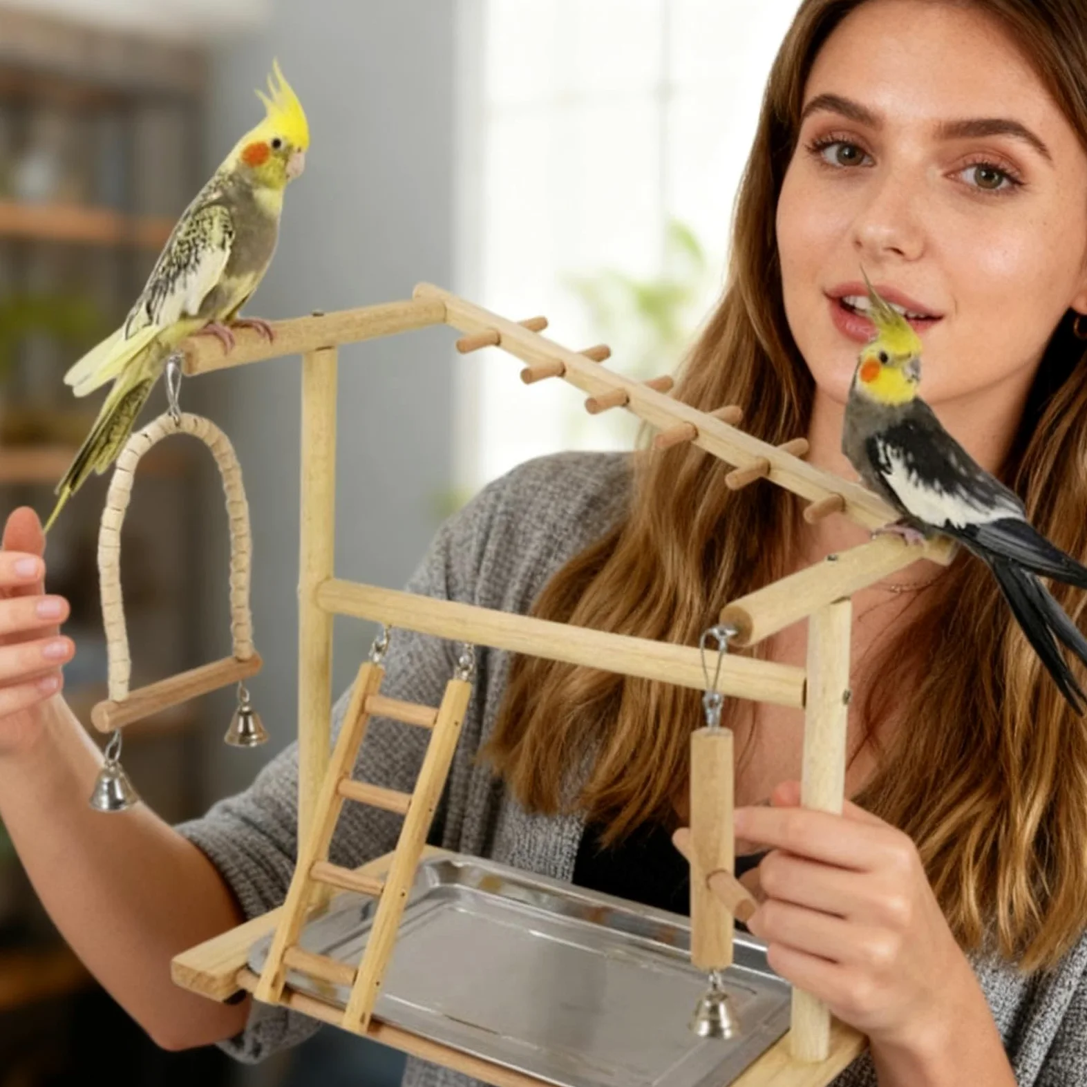 Perchoir À Oiseaux Balançoires et Échelles en Bois pour Grimper | Avec Plateau Amovible en , Coupe et Perchoir pour Calopsitte Pour Dressage, Fourrage, Maison, Intérieur et