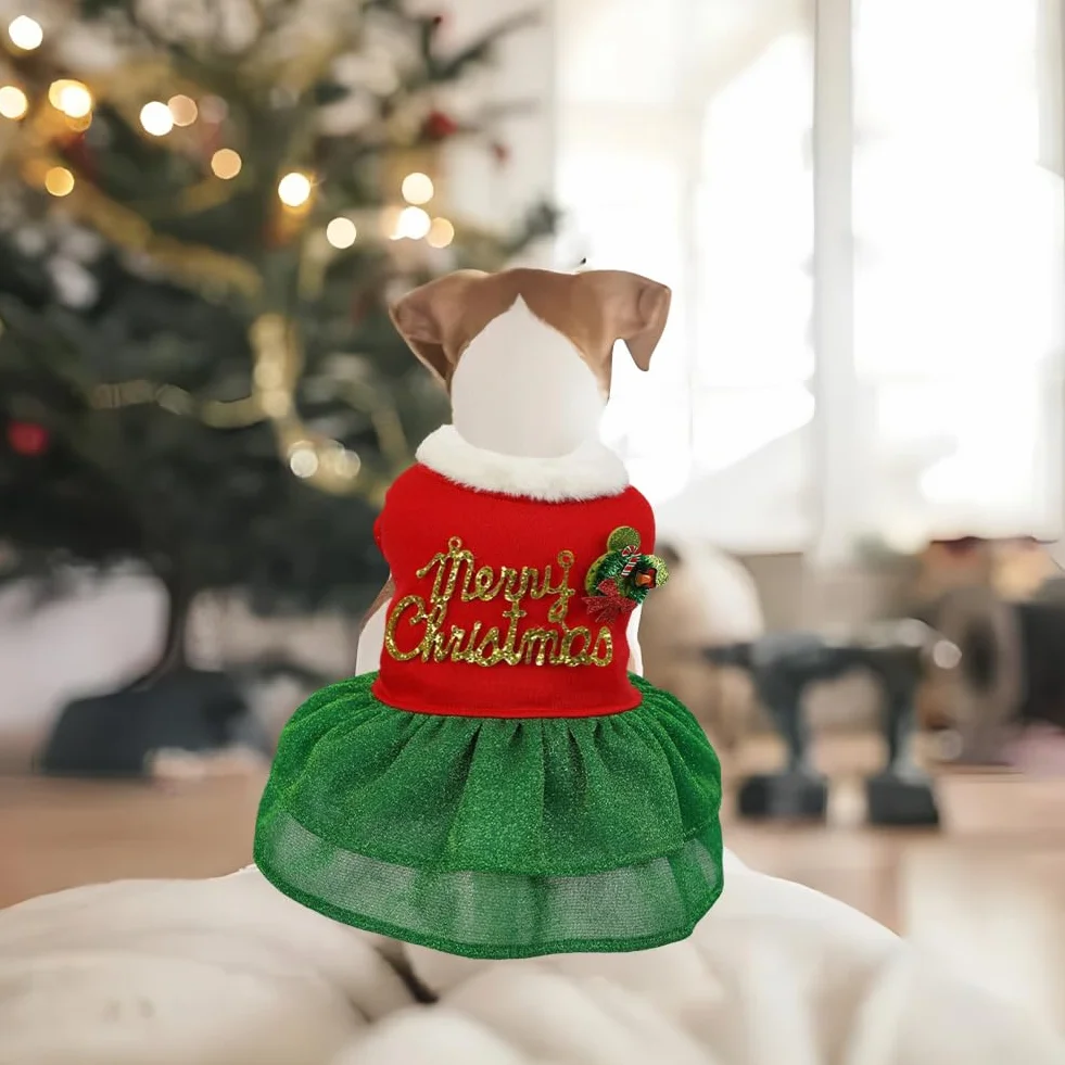 Robe de Noël pour chien en velours taille M - Costume de vacances d'hiver