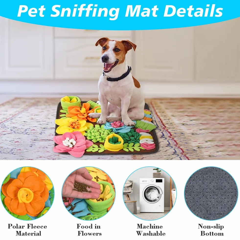 Tapis à renifler pour Chien OSDUE 39x39cm Tapis de Fouille Alimentation Lente Lavable Pliable Brun