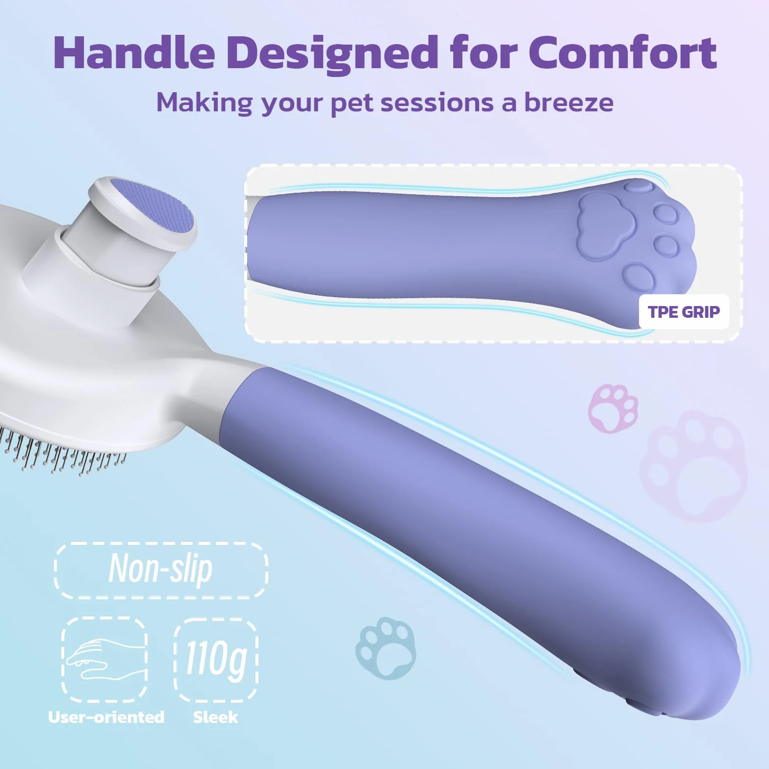 Brosse pour Chats et Chiens Zivacate Auto-nettoyante Poignée Ergonomique Poils Courts et Longs Violet