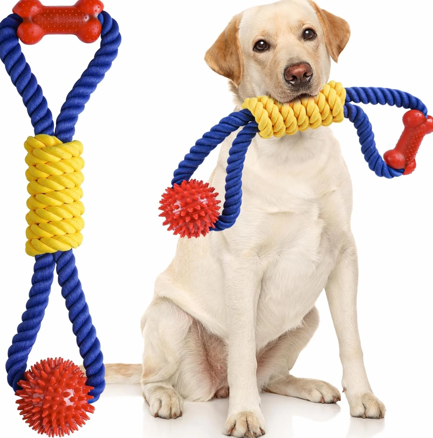 Aitmexcn Jouet Chien Indestructible 43 cm – Corde et Balle à Mâcher en Coton, Jouet Interactif pour Petits et Moyens Chiens, Nettoyage Dentaire et Anti Ennui